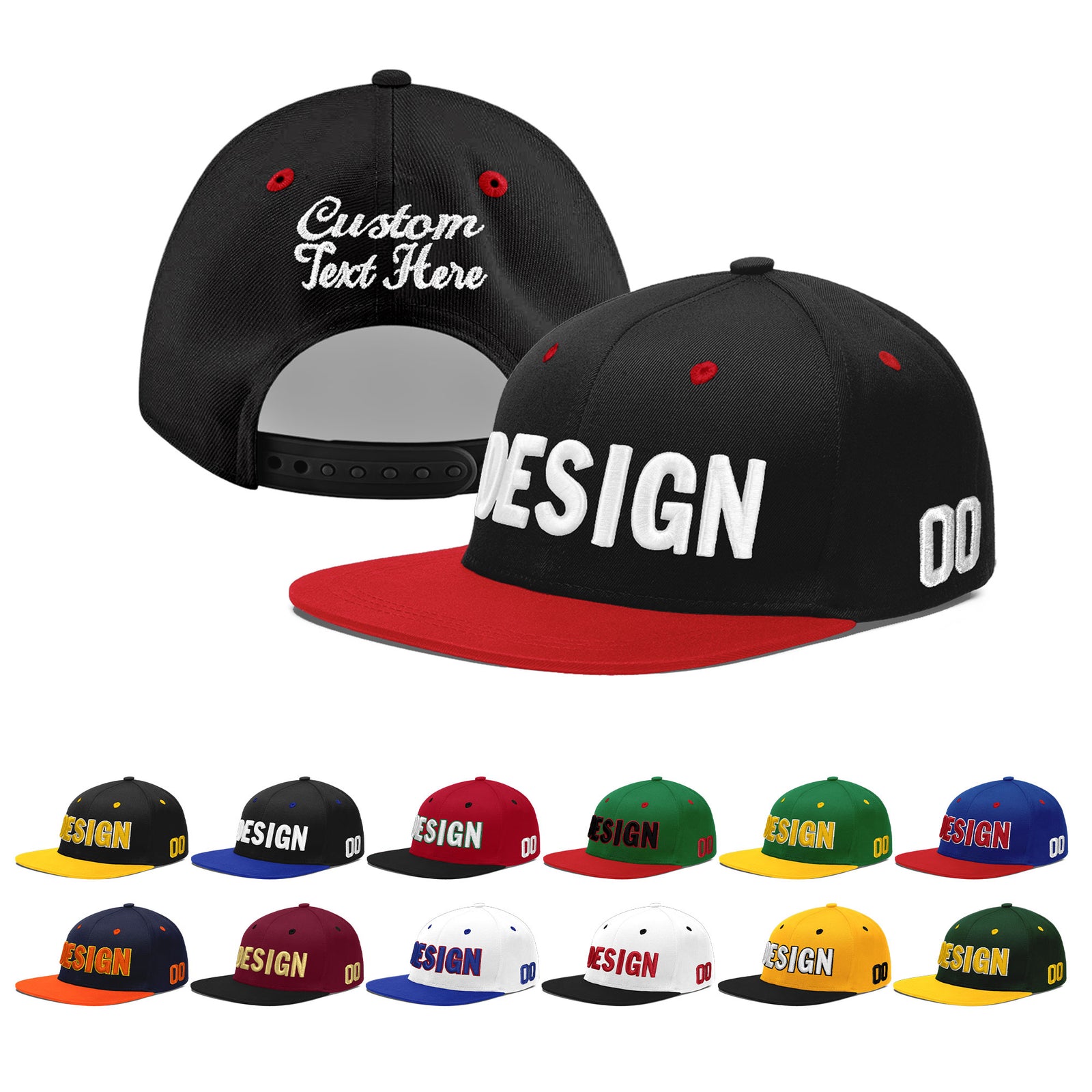 Custom Black Red 3D Puff Embroidery Flat Embroidery Casual Sport Baseball Cap
