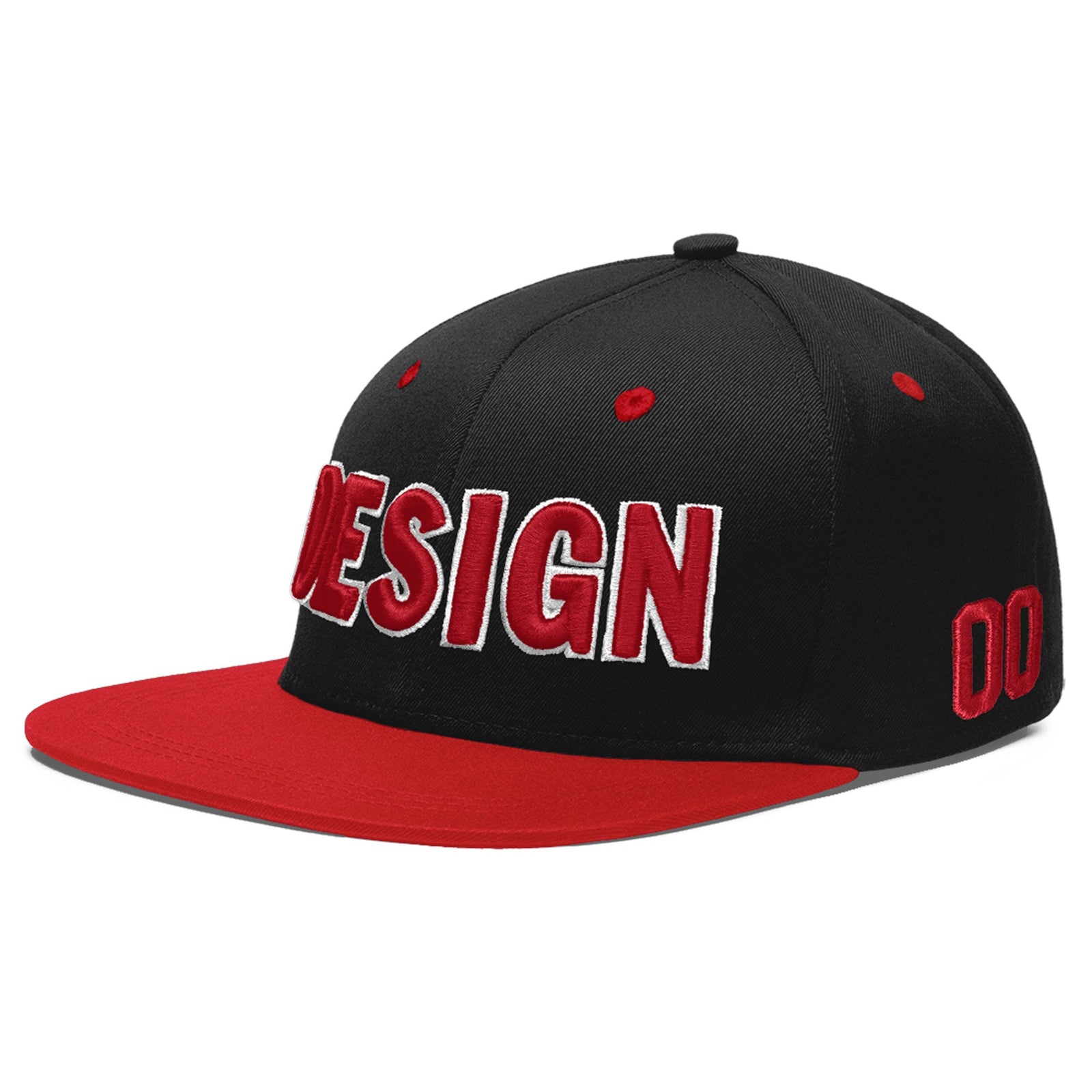 Custom Black Red 3D Puff Embroidery Flat Embroidery Casual Sport Baseball Cap