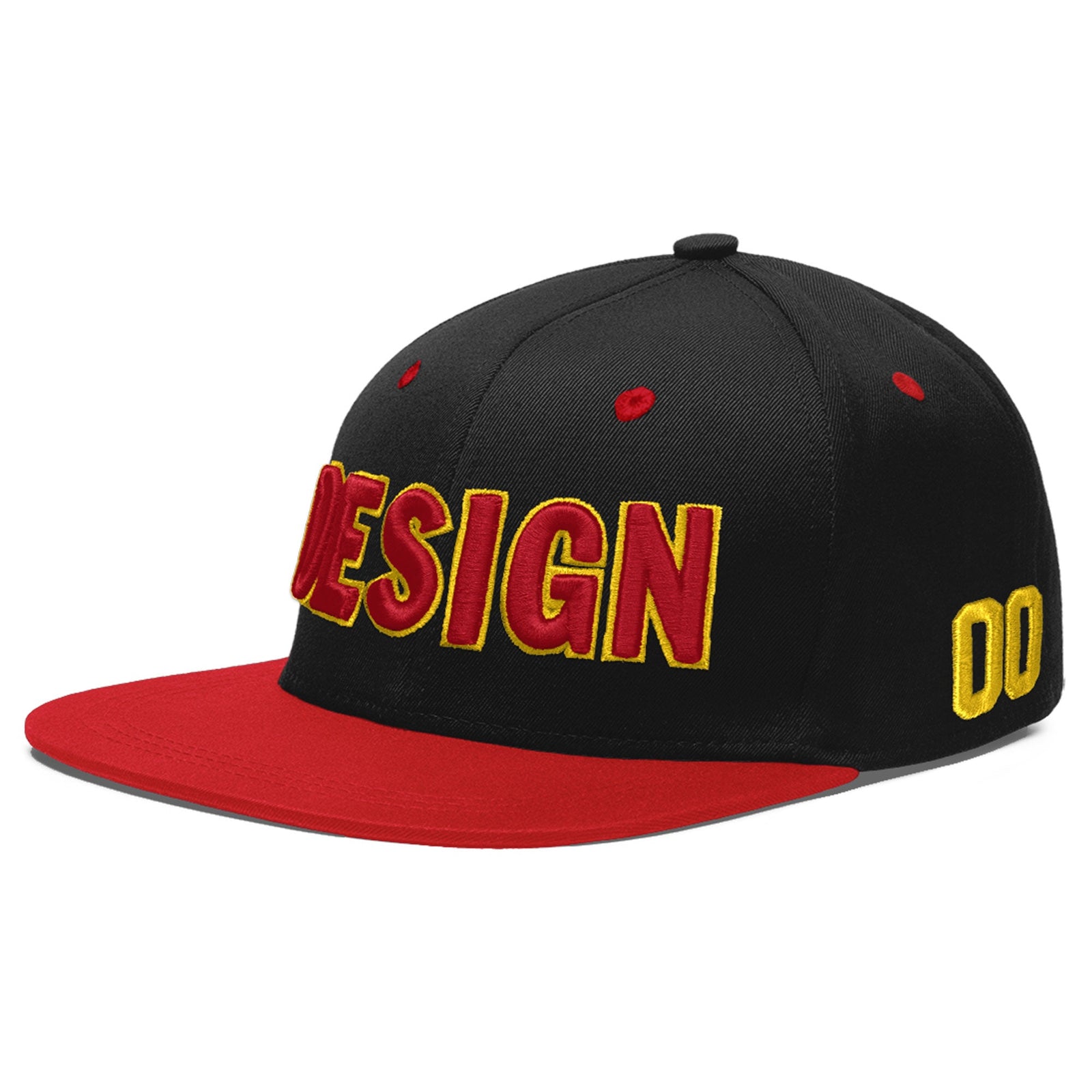 Custom Black Red 3D Puff Embroidery Flat Embroidery Casual Sport Baseball Cap