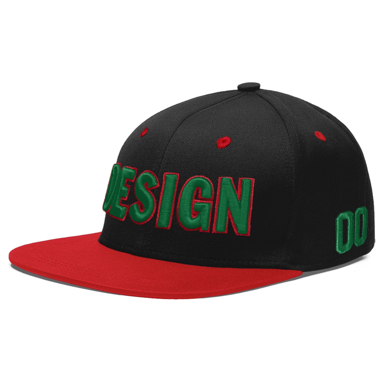 Custom Black Red 3D Puff Embroidery Flat Embroidery Casual Sport Baseball Cap