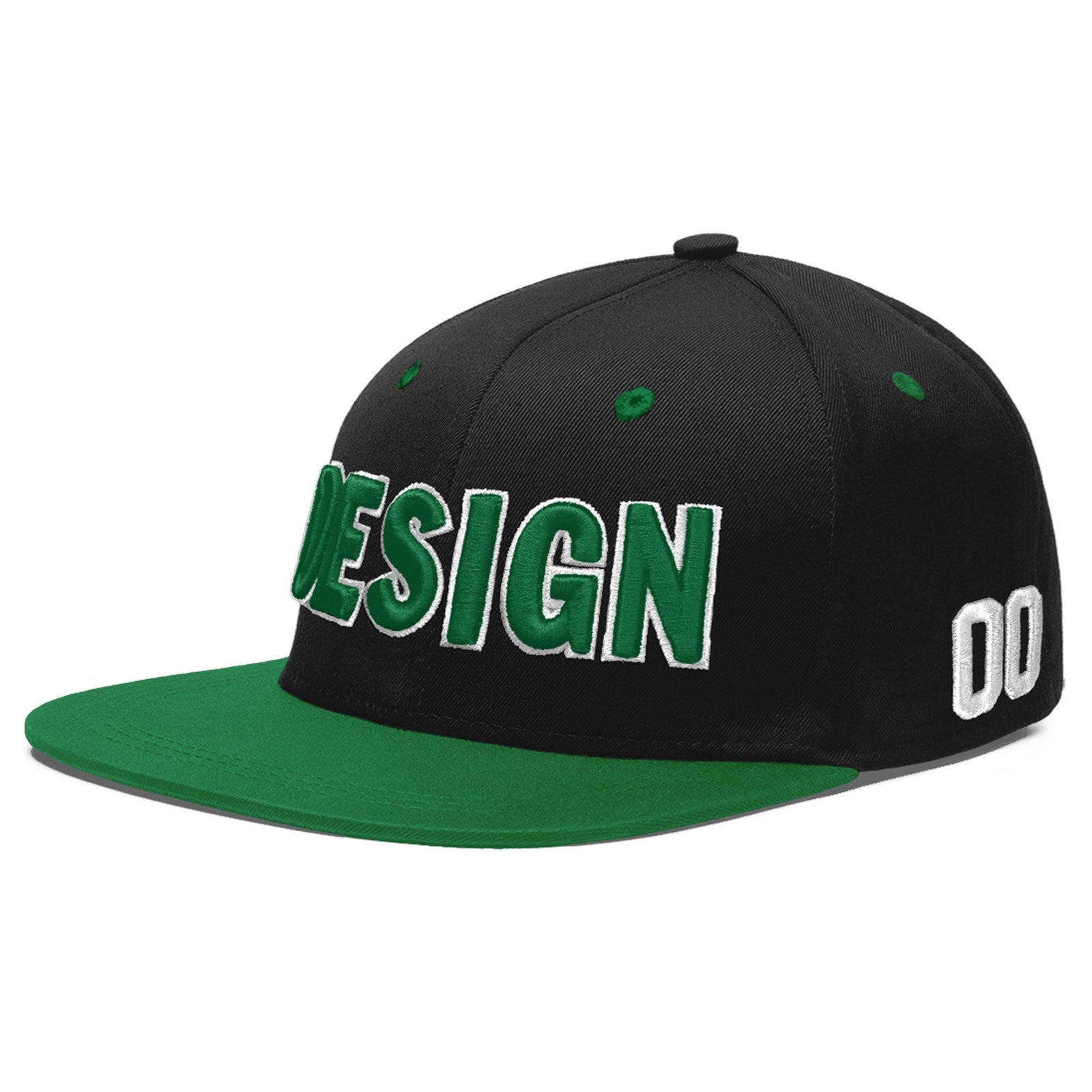 Custom Black Kelly Green 3D Puff Embroidery Flat Embroidery Casual Sport Baseball Cap