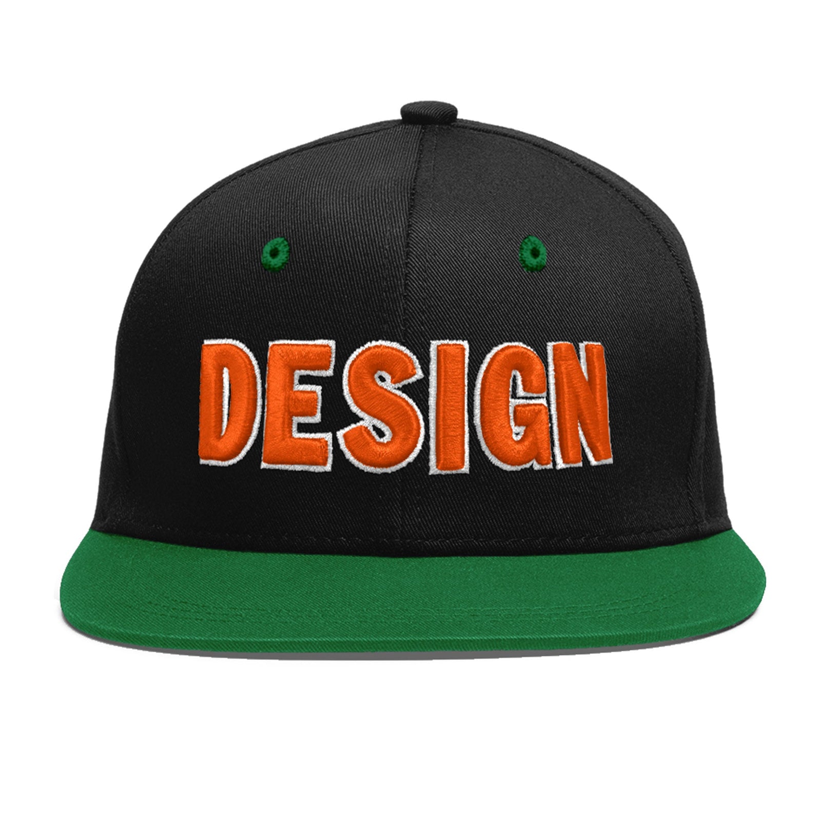 Custom Black Kelly Green 3D Puff Embroidery Flat Embroidery Casual Sport Baseball Cap