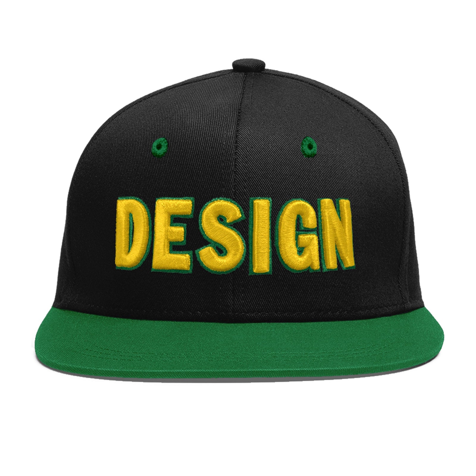 Custom Black Kelly Green 3D Puff Embroidery Flat Embroidery Casual Sport Baseball Cap