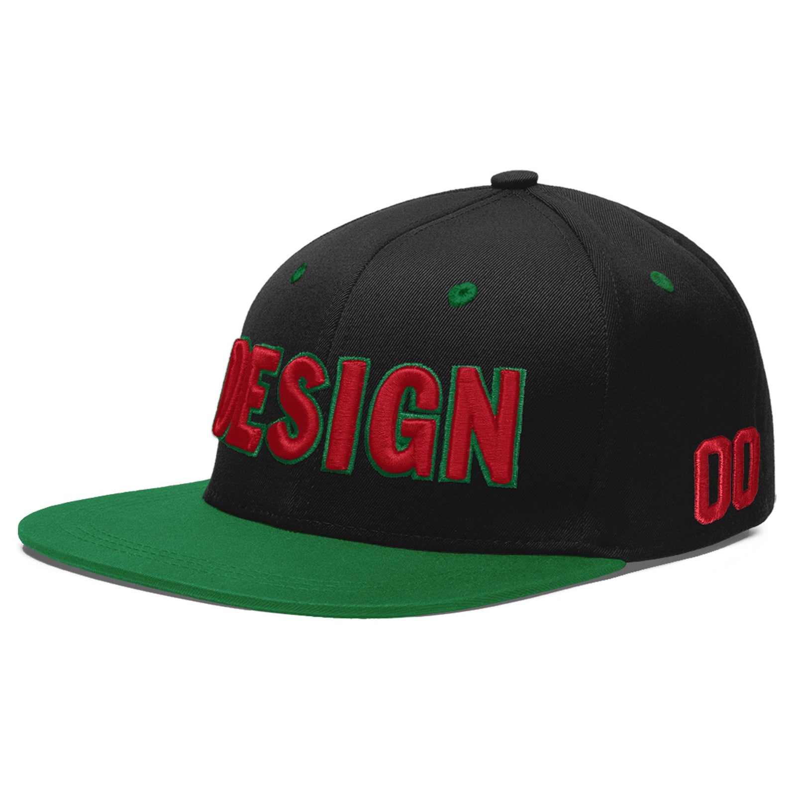 Custom Black Kelly Green 3D Puff Embroidery Flat Embroidery Casual Sport Baseball Cap