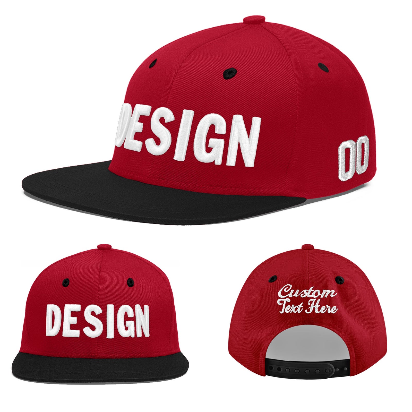 Custom Red Black 3D Puff Embroidery Flat Embroidery Casual Sport Baseball Cap