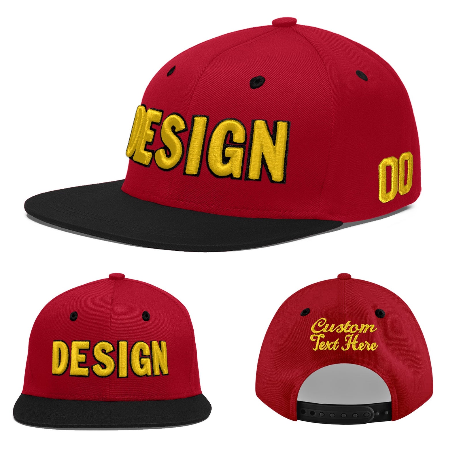 Custom Red Black 3D Puff Embroidery Flat Embroidery Casual Sport Baseball Cap