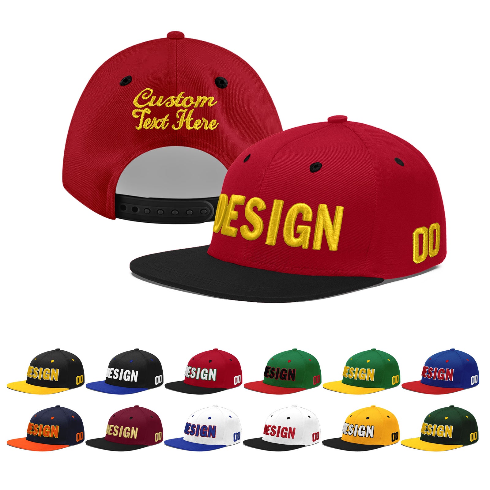 Custom Red Black 3D Puff Embroidery Flat Embroidery Casual Sport Baseball Cap
