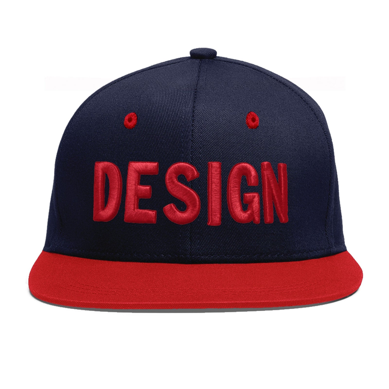 Custom Navy Red 3D Puff Embroidery Flat Embroidery Casual Sport Baseball Cap