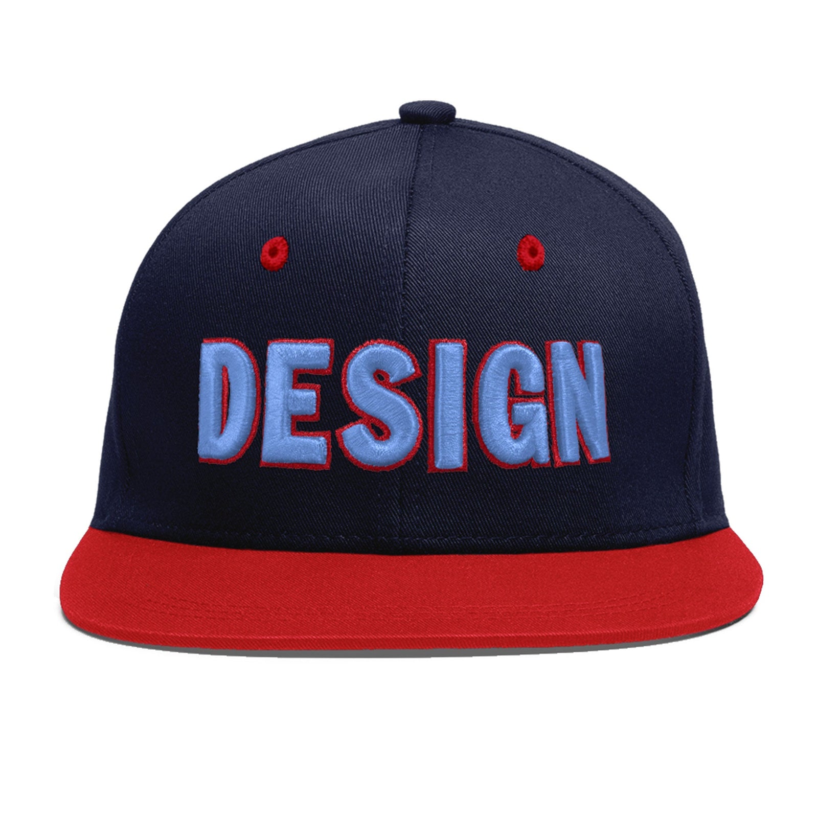 Custom Navy Red 3D Puff Embroidery Flat Embroidery Casual Sport Baseball Cap