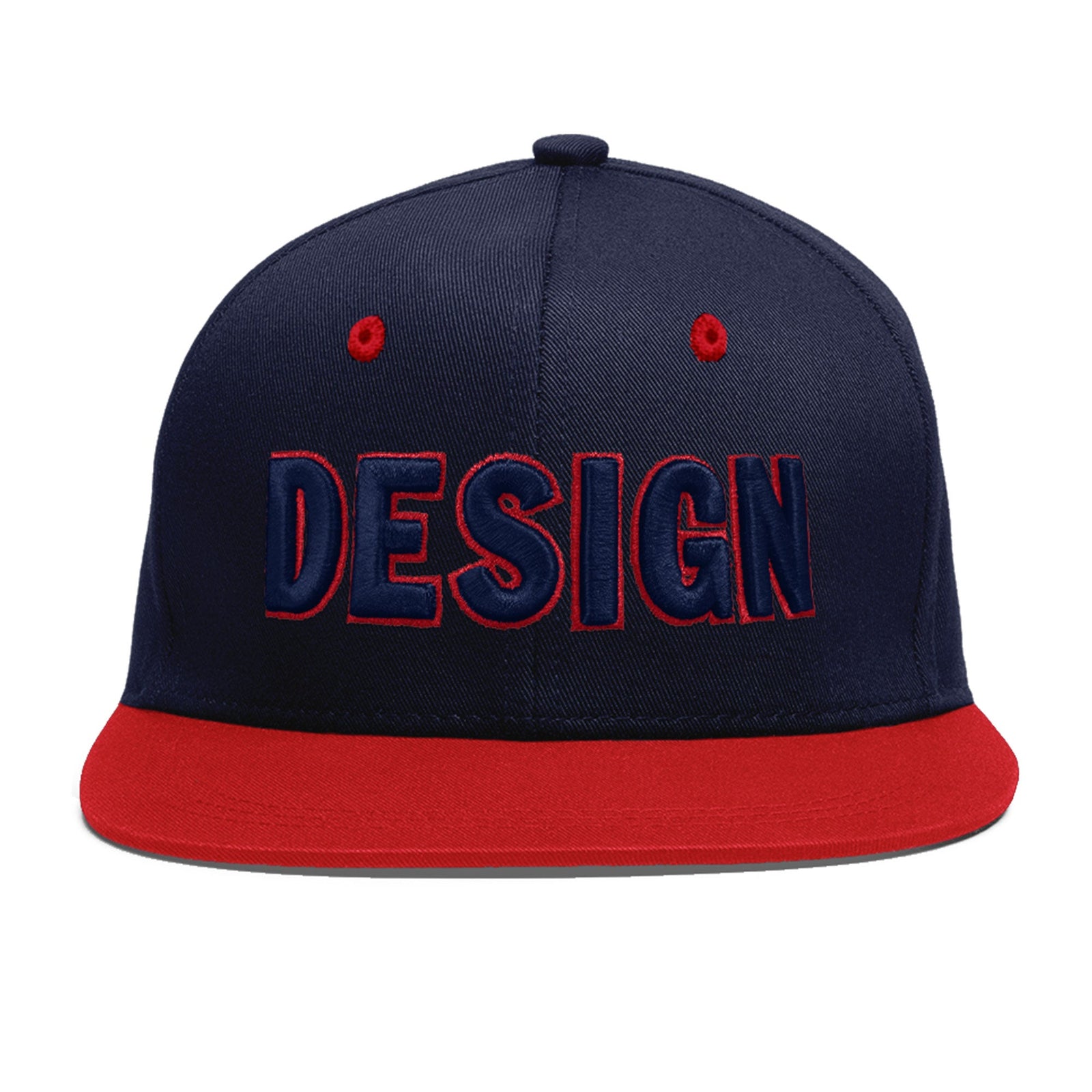 Custom Navy Red 3D Puff Embroidery Flat Embroidery Casual Sport Baseball Cap