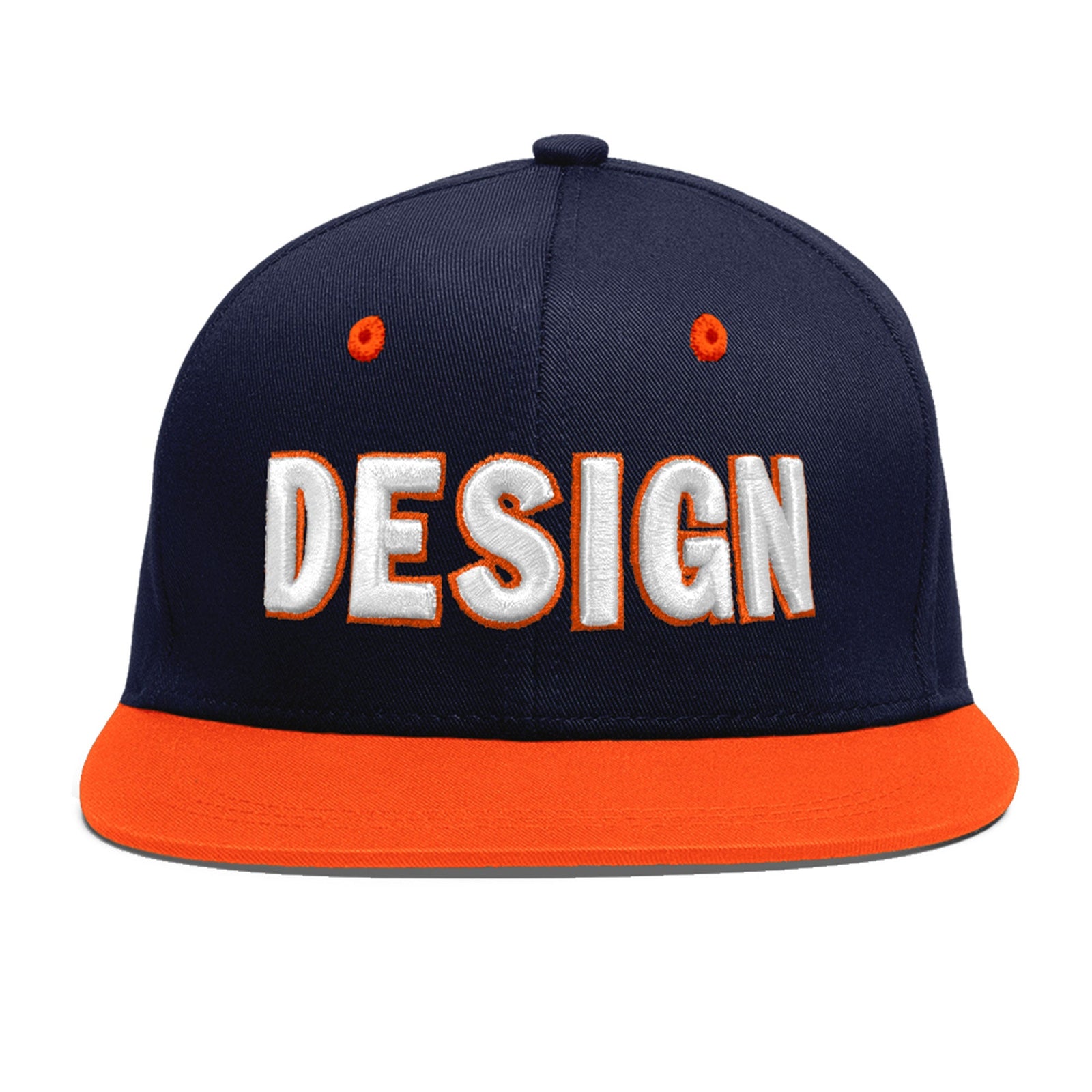 Custom Navy Orange 3D Puff Embroidery Flat Embroidery Casual Sport Baseball Cap