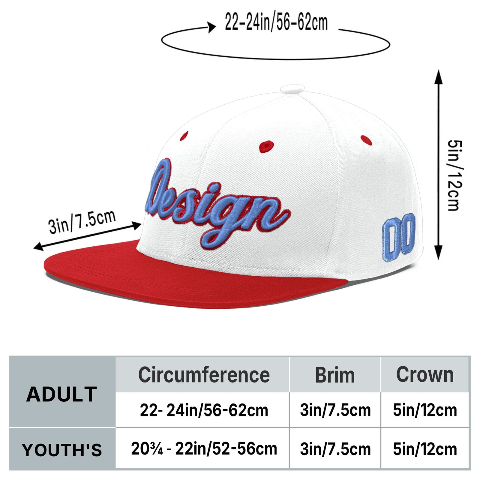 Custom White Red 3D Puff Embroidery Flat Embroidery Casual Sport Hats| KXKSHOP