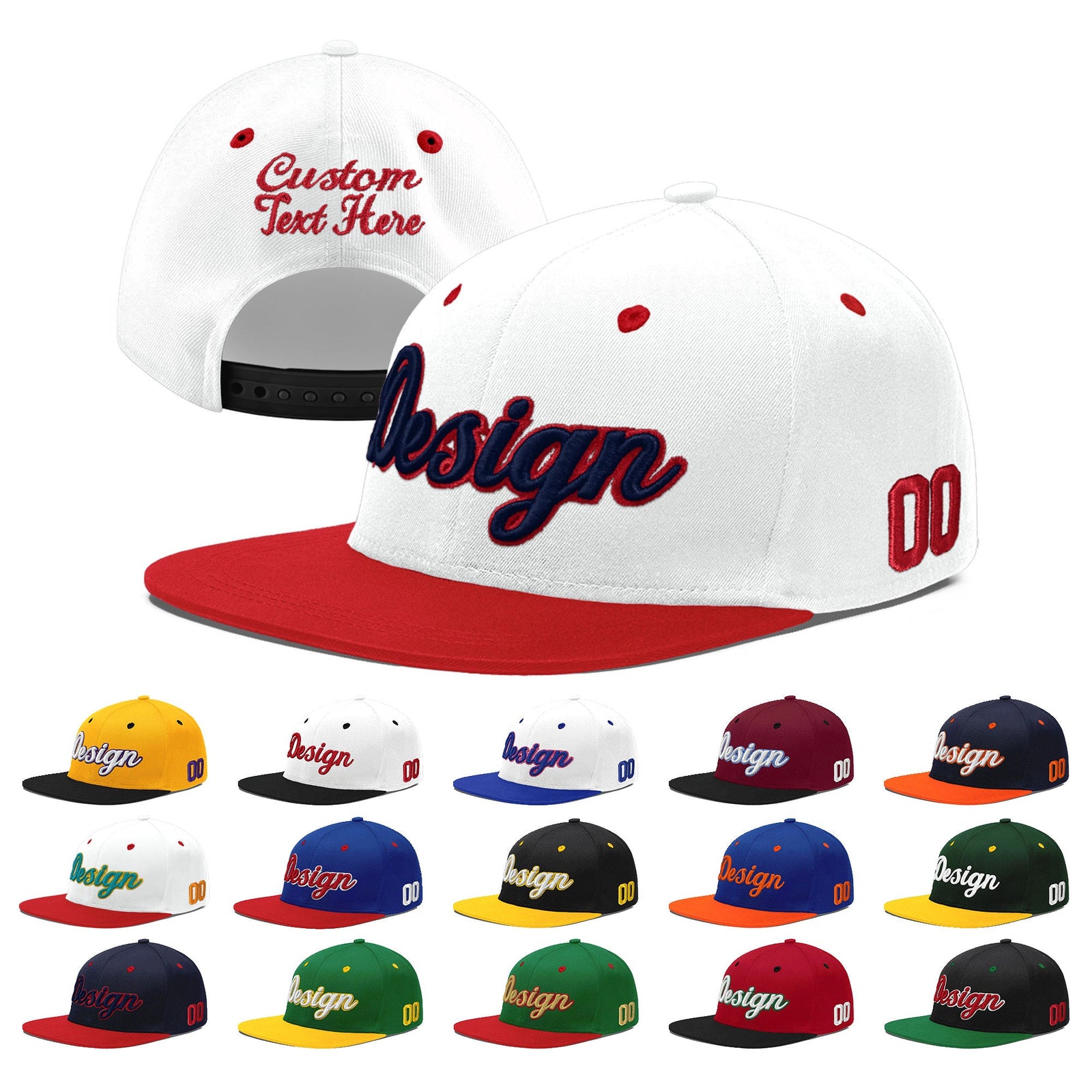 Custom White Red Navy 3D Puff Embroidery Flat Embroidery Casual Sport Hats| KXKSHOP