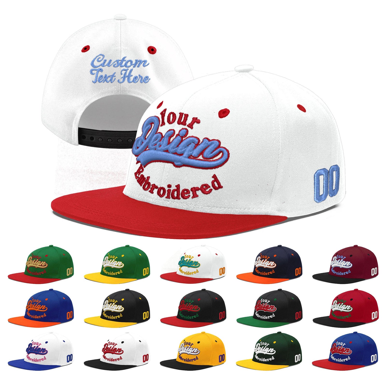 Custom White Red 3D Puff Embroidery Flat Embroidery Casual Sport Hats| KXKSHOP