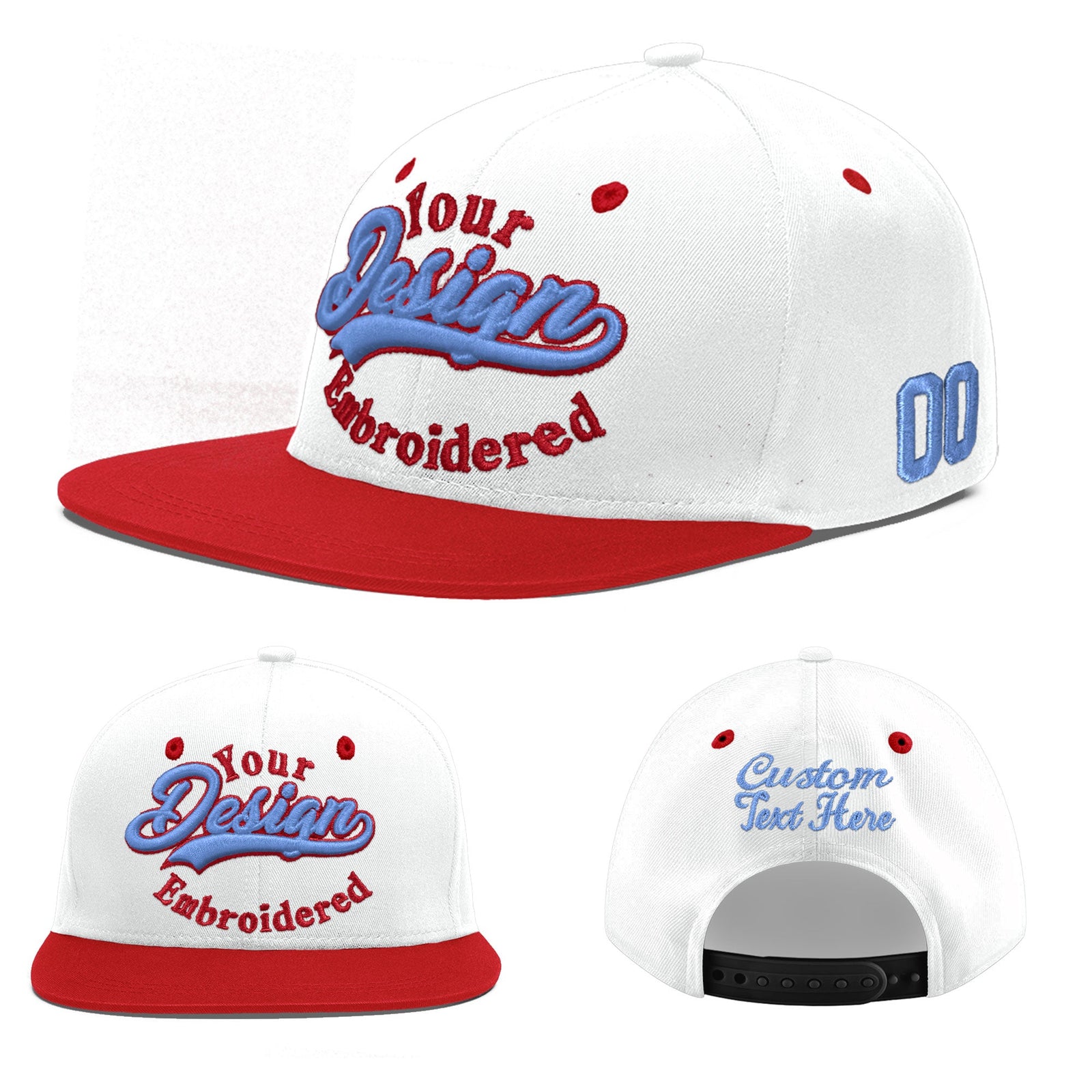 Custom White Red 3D Puff Embroidery Flat Embroidery Casual Sport Hats| KXKSHOP