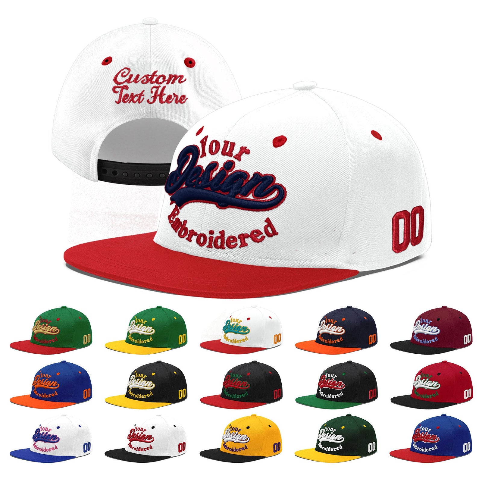 Custom White Red Navy 3D Puff Embroidery Flat Embroidery Casual Sport Hats| KXKSHOP