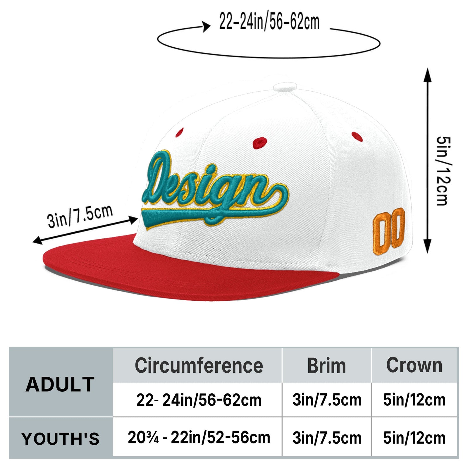Custom White Red 3D Puff Embroidery Flat Embroidery Casual Sport Hats| KXKSHOP