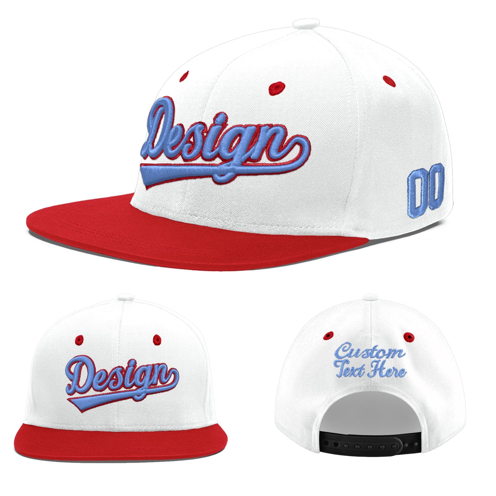 Custom White Red 3D Puff Embroidery Flat Embroidery Casual Sport Hats| KXKSHOP