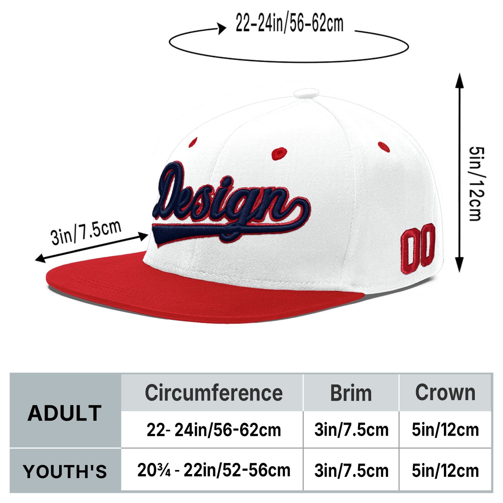 Custom White Red Navy 3D Puff Embroidery Flat Embroidery Casual Sport Hats| KXKSHOP