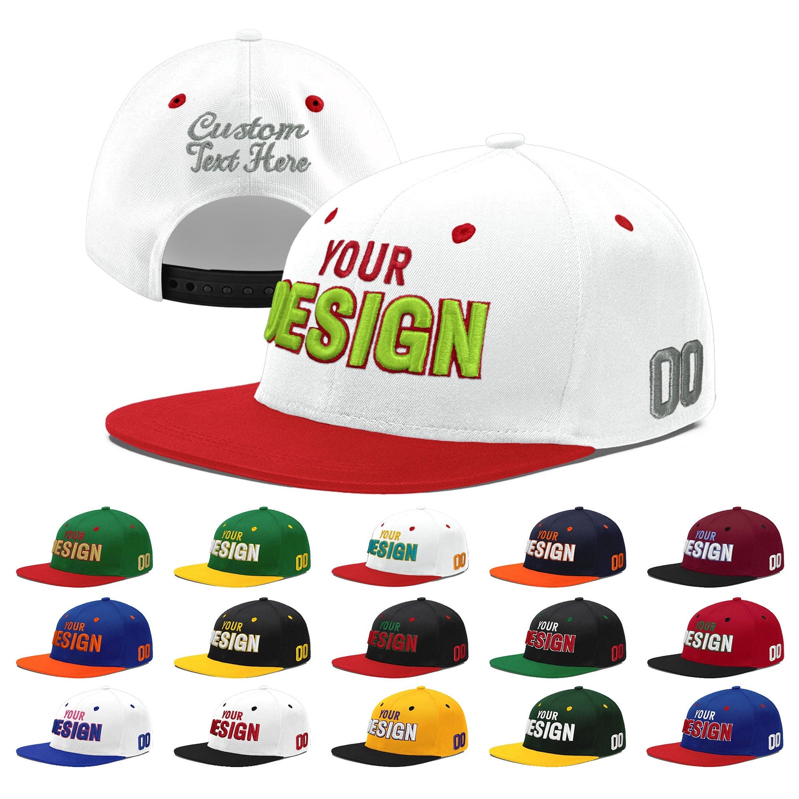 Custom White Red 3D Puff Embroidery Flat Embroidery Casual Sport Hats| KXKSHOP