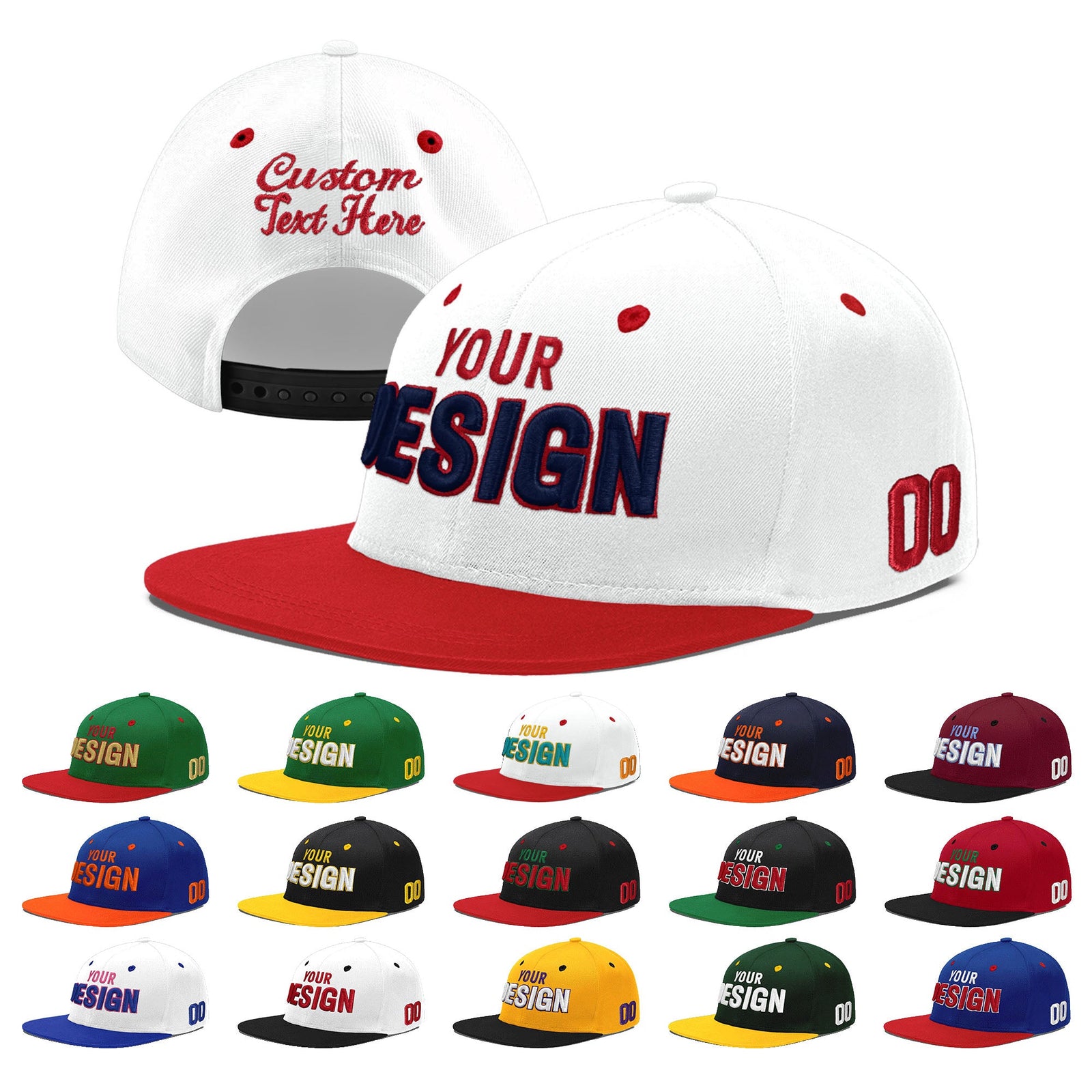 Custom White Red Navy 3D Puff Embroidery Flat Embroidery Casual Sport Hats| KXKSHOP