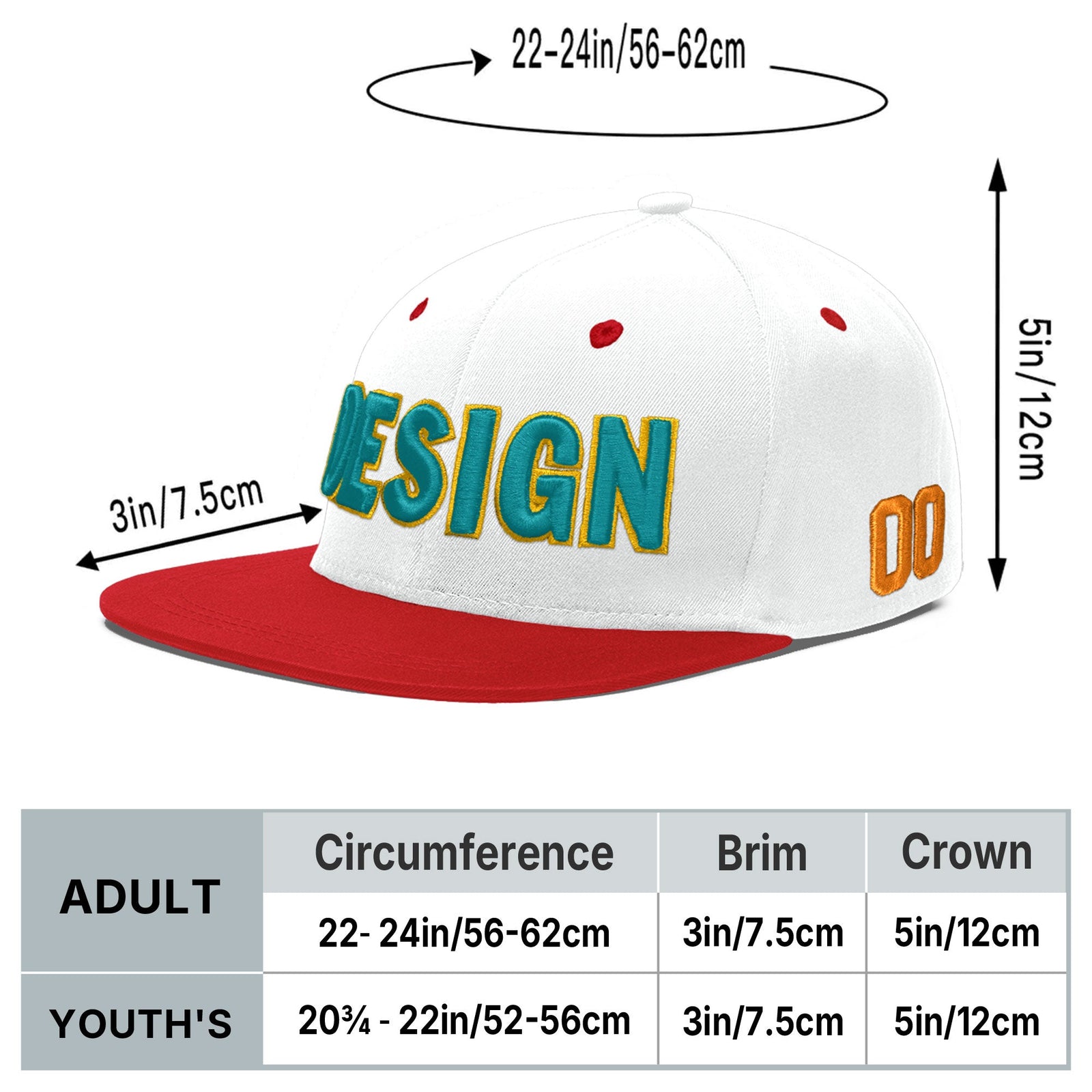 Custom White Red 3D Puff Embroidery Flat Embroidery Casual Sport Hats| KXKSHOP