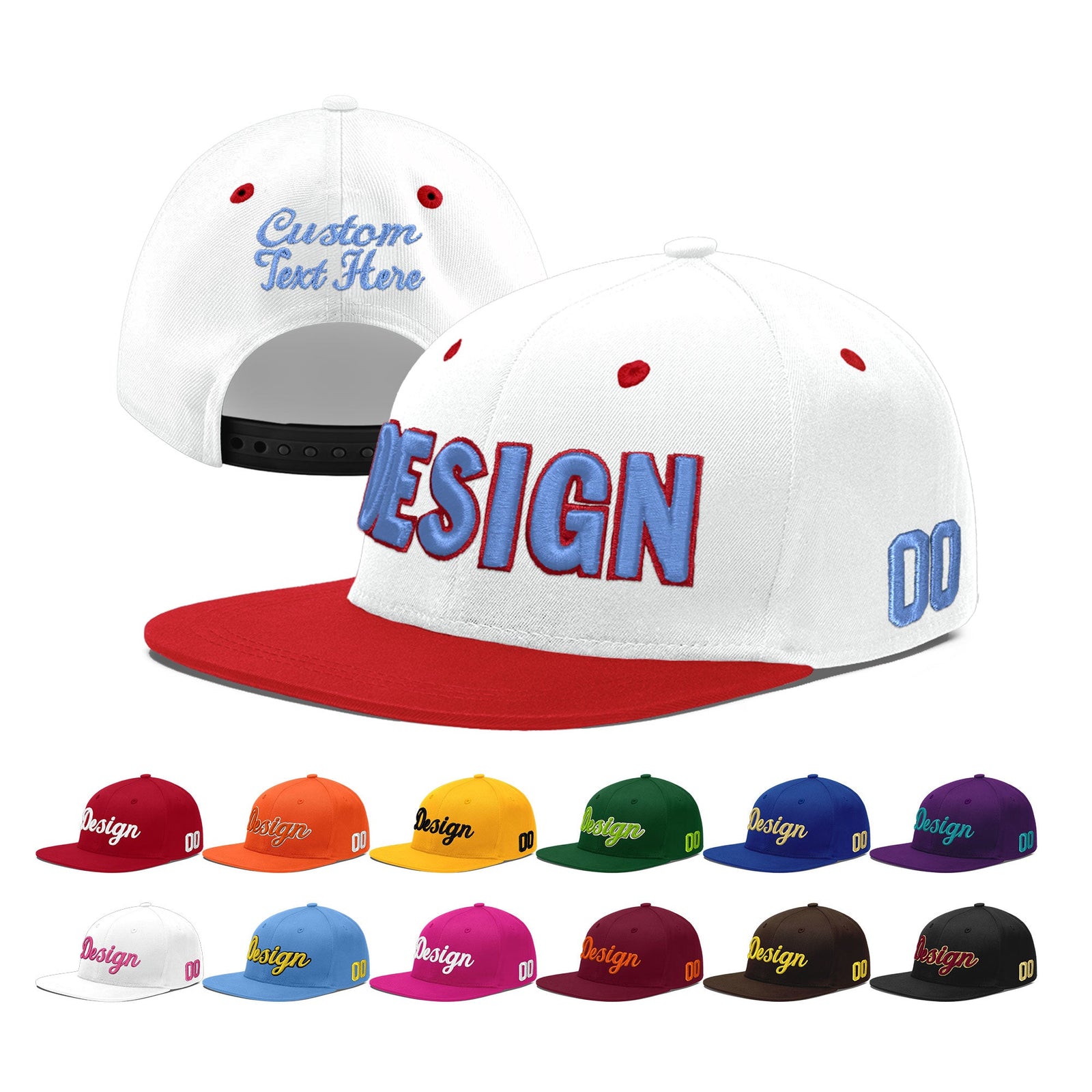 Custom White Red 3D Puff Embroidery Flat Embroidery Casual Sport Hats| KXKSHOP
