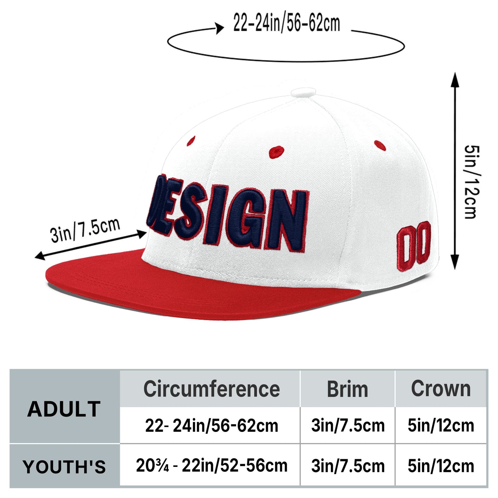 Custom White Red Navy 3D Puff Embroidery Flat Embroidery Casual Sport Hats| KXKSHOP