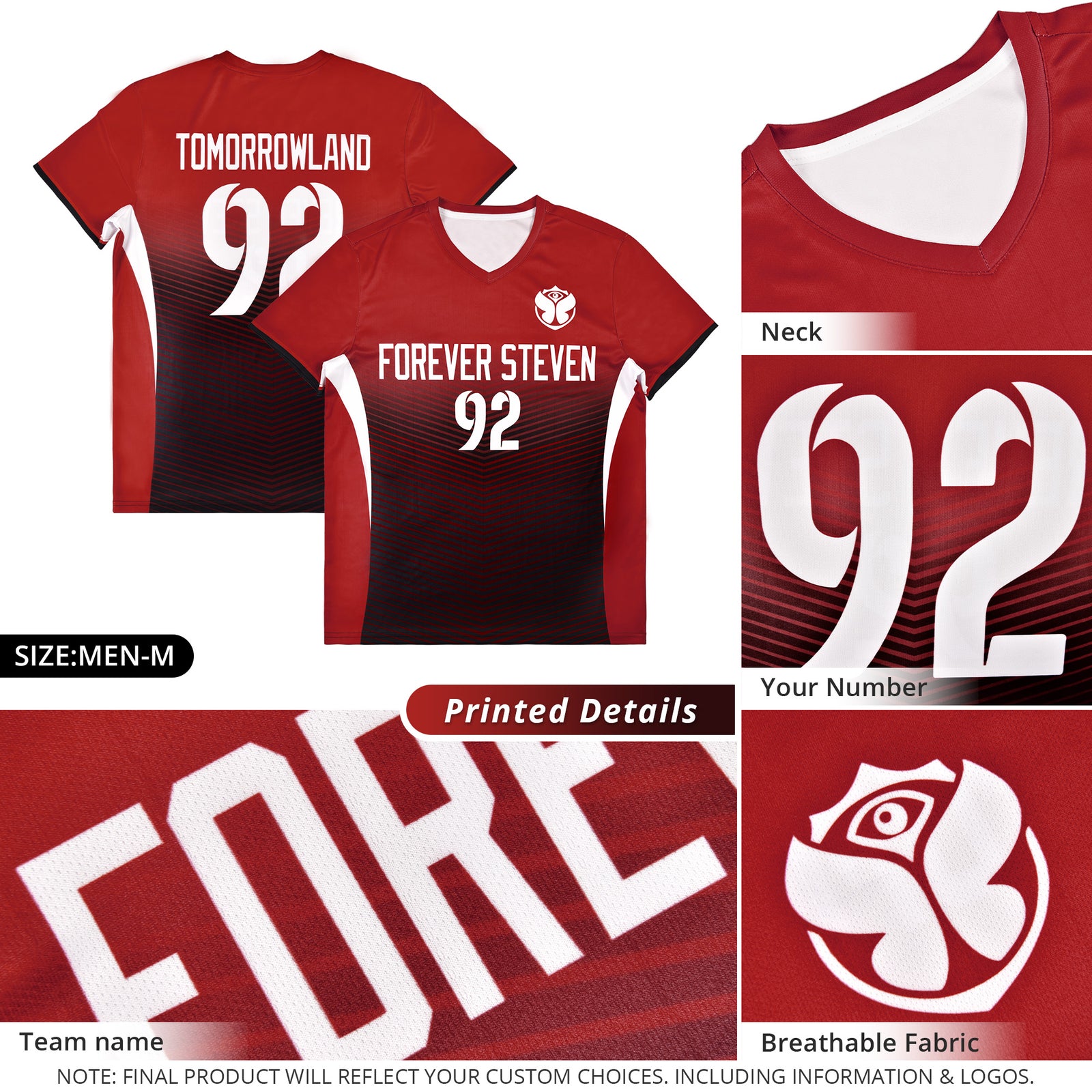 Custom Red White Sport Soccer Tops Jersey