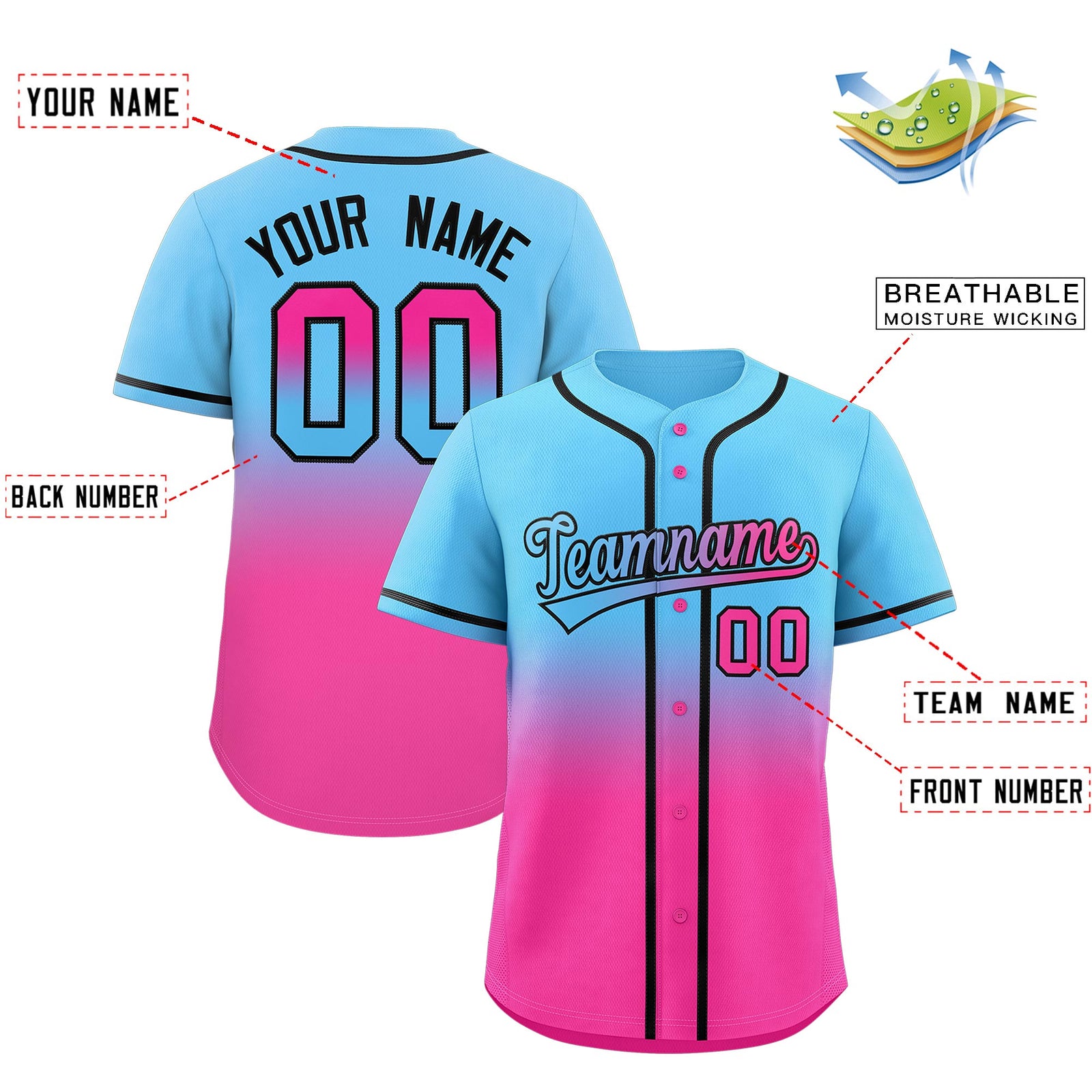 Custom Gradient Fashion Full Button Down Shirts Baseball Jersey