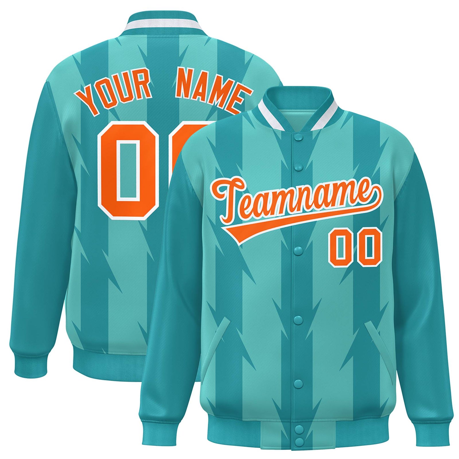 Custom Bright Green Bright Green Varsity Full-Snap Blade Pattern Raglan Sleeves Letterman Baseball Jacket