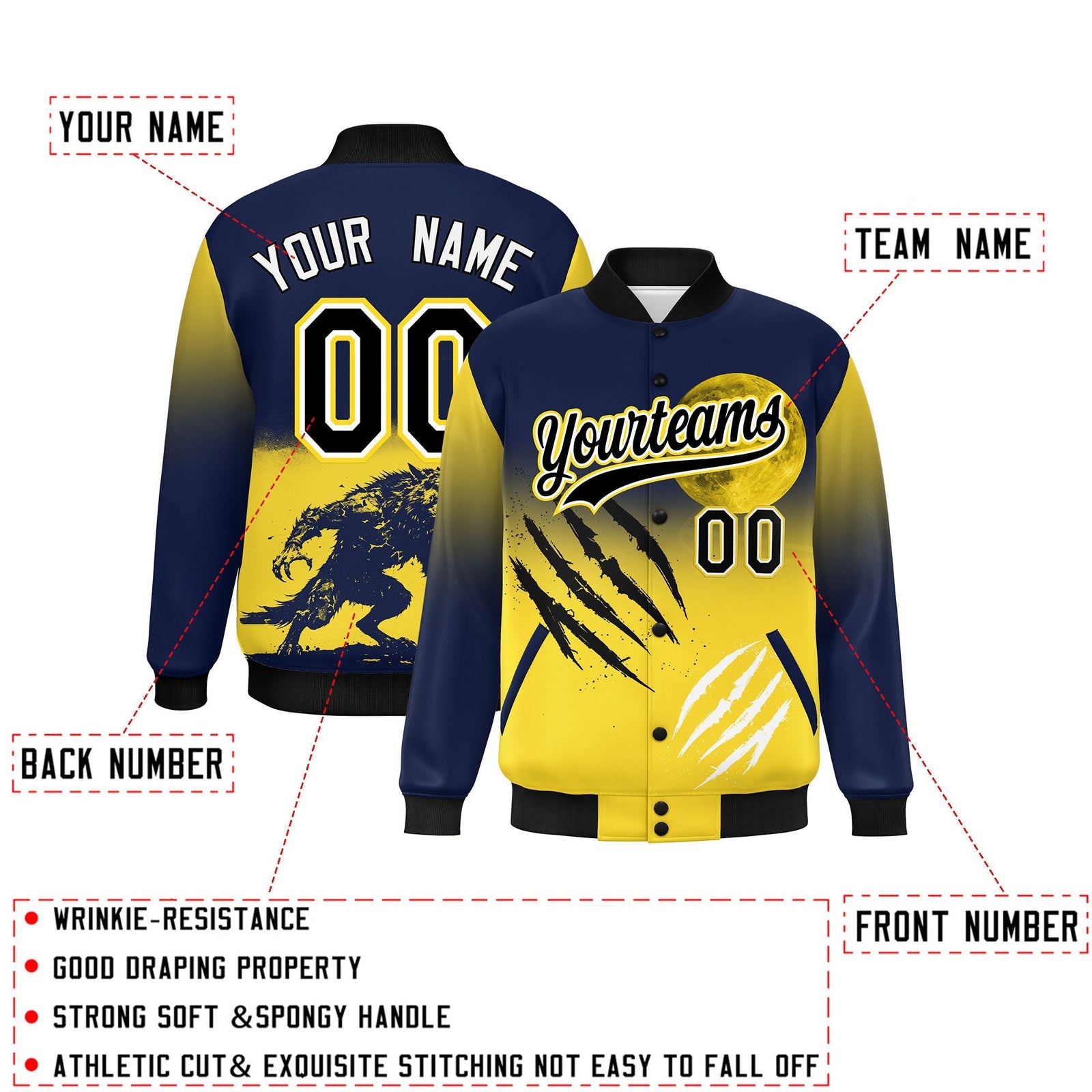 Custom Navy Gold Black skeleton Halloween Graffiti Pattern Moisture-Wicking Jacket| KXKSHOP