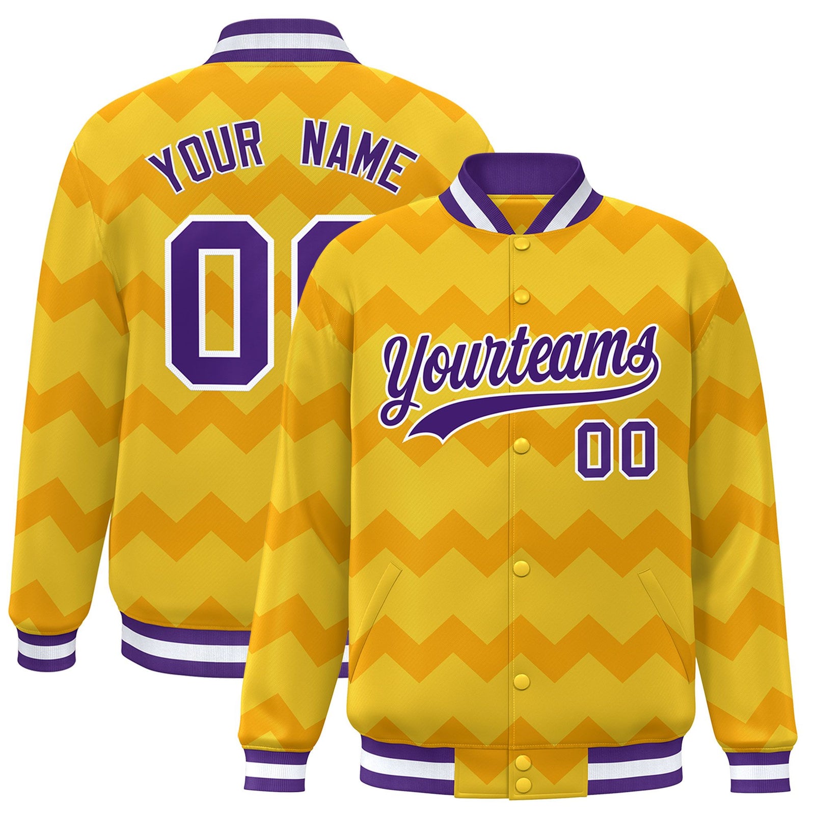 Custom Gold Varsity Full-Snap Ripple Color Block Letterman Jacket
