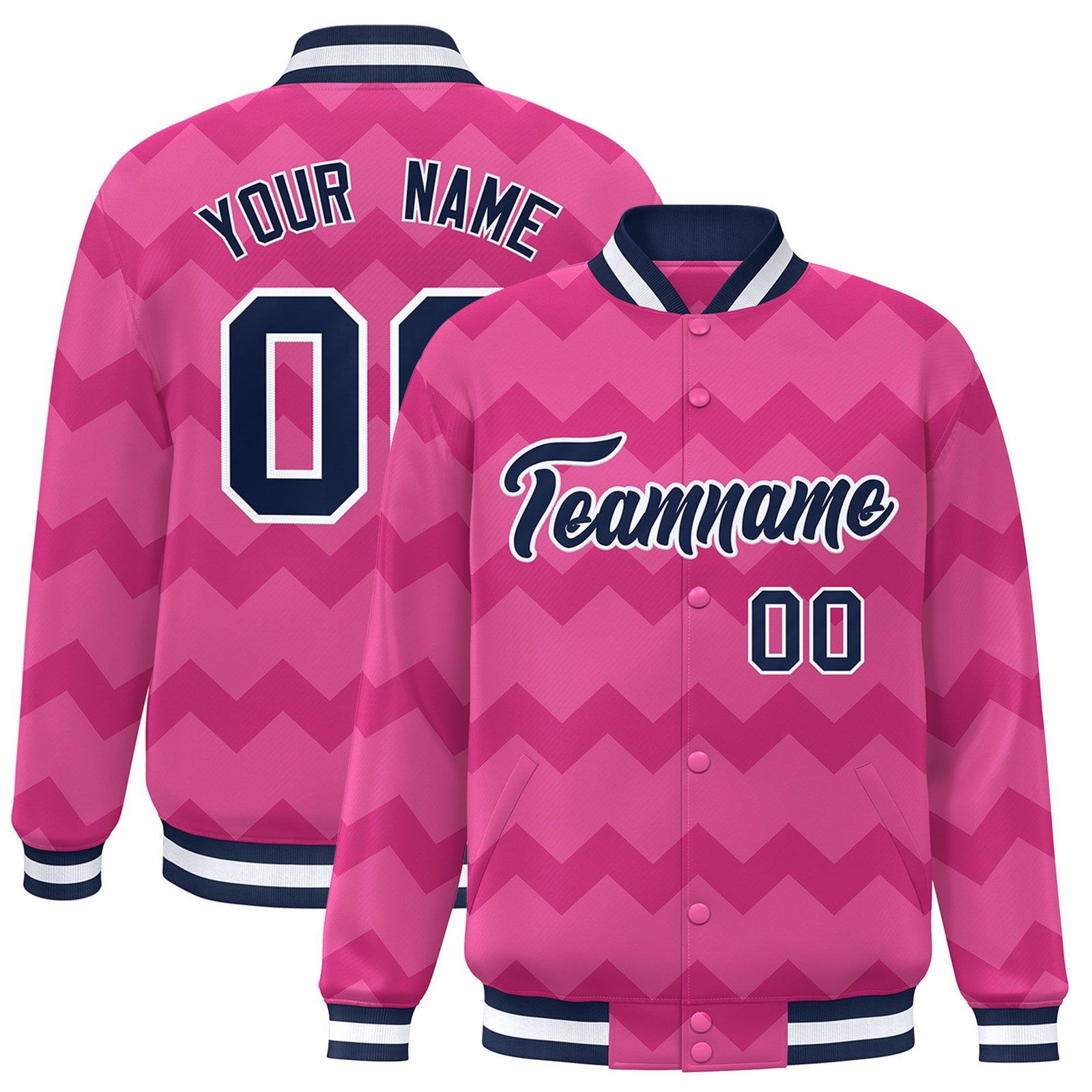 Custom Pink Varsity Full-Snap Ripple Color Block Letterman Jacket