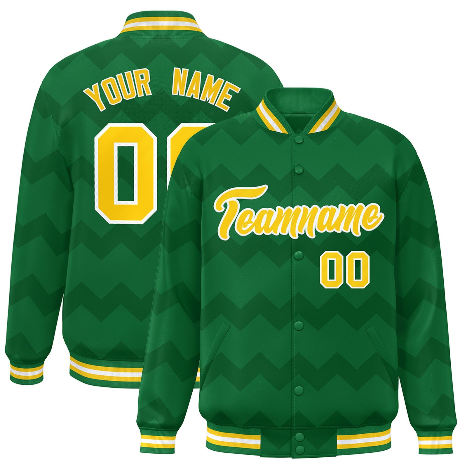 Custom Kelly Green Varsity Full-Snap Ripple Color Block Letterman Jacket