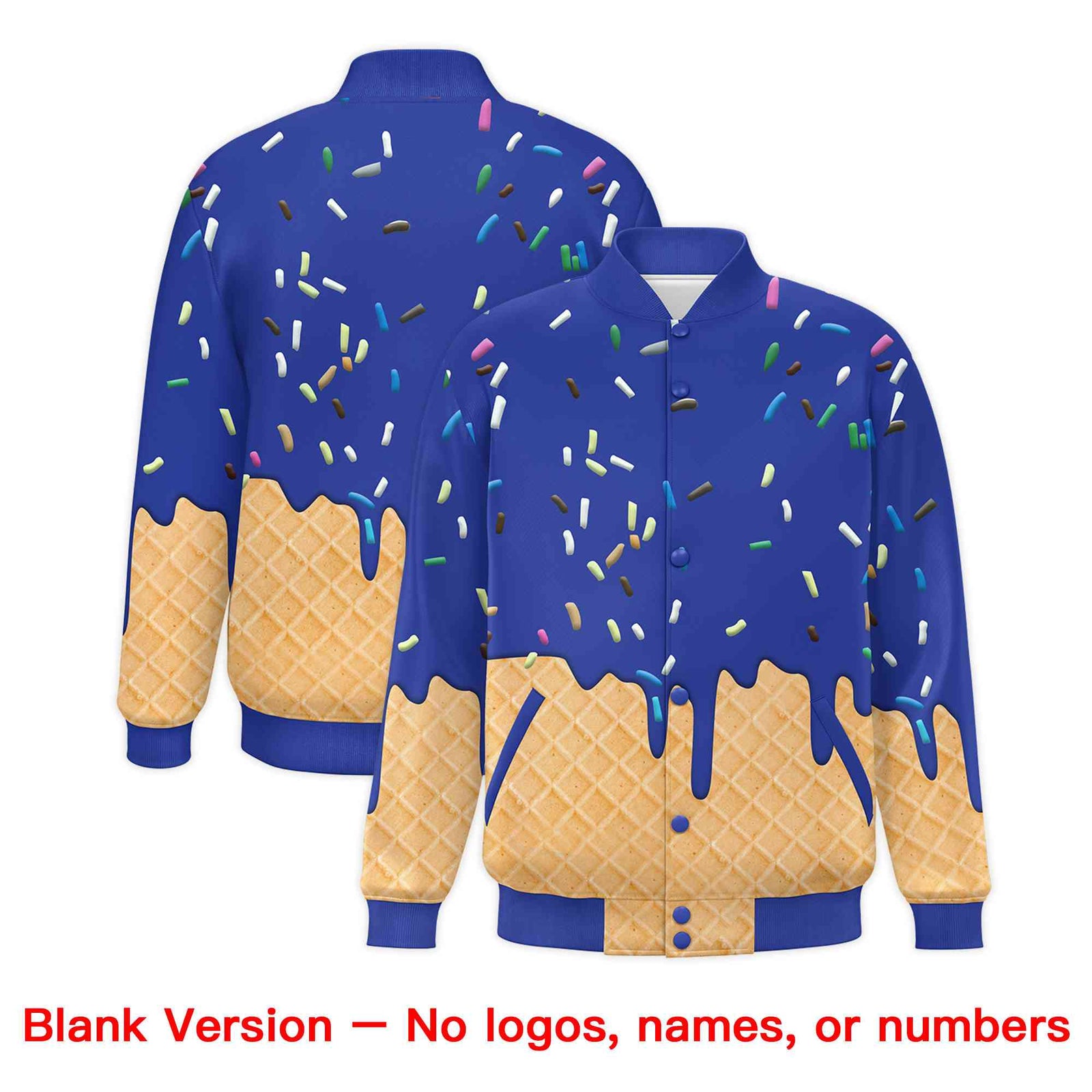 Custom Royal Blue Ice Cream Cone Graffiti Pattern Full-Snap Varsity Letterman Jackets| KXKSHOP