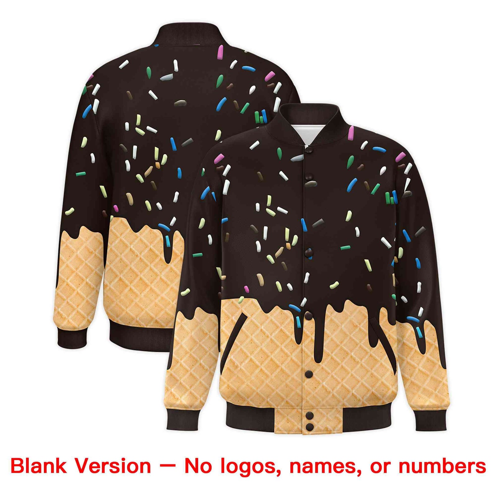 Custom Brown Ice Cream Cone Graffiti Pattern Full-Snap Varsity Letterman Jackets