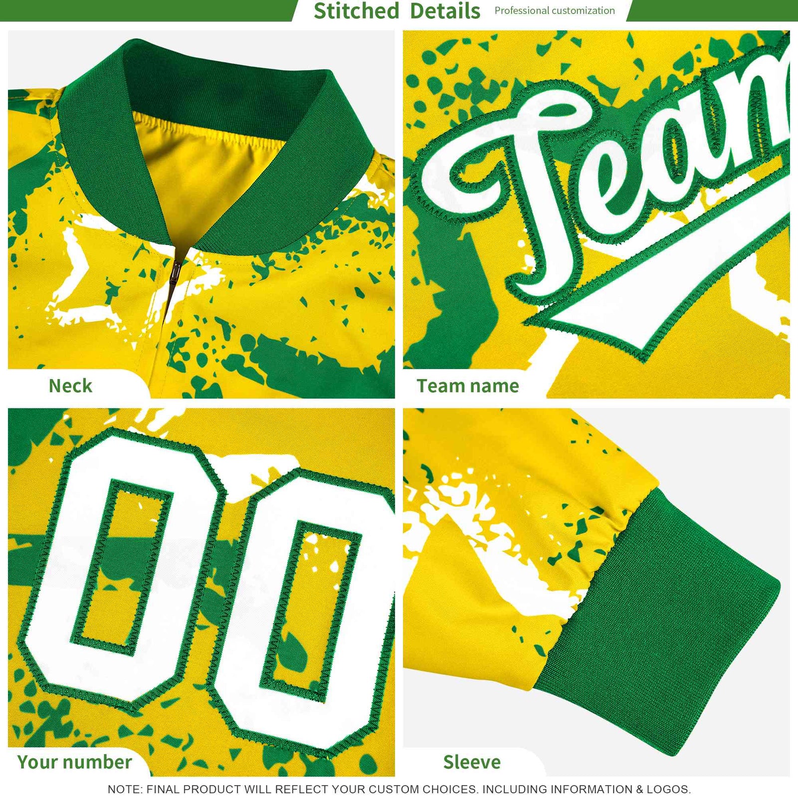 Custom Neon Green Ice Cream Cone Graffiti Pattern Full-Snap Varsity Letterman Jackets