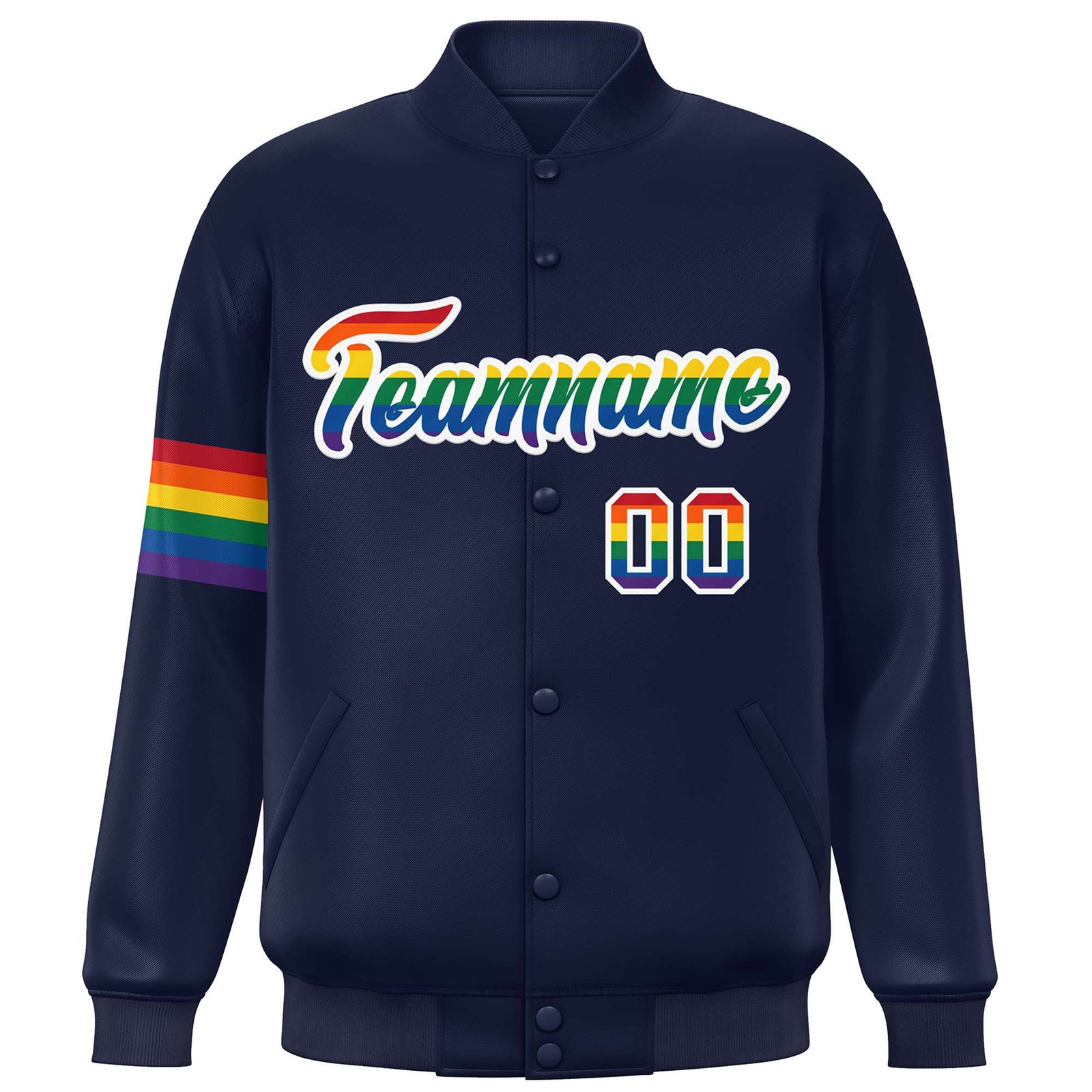 Custom Navy LGBT Rainbow For Pride Month Classic Style Letterman Baseball Jacket