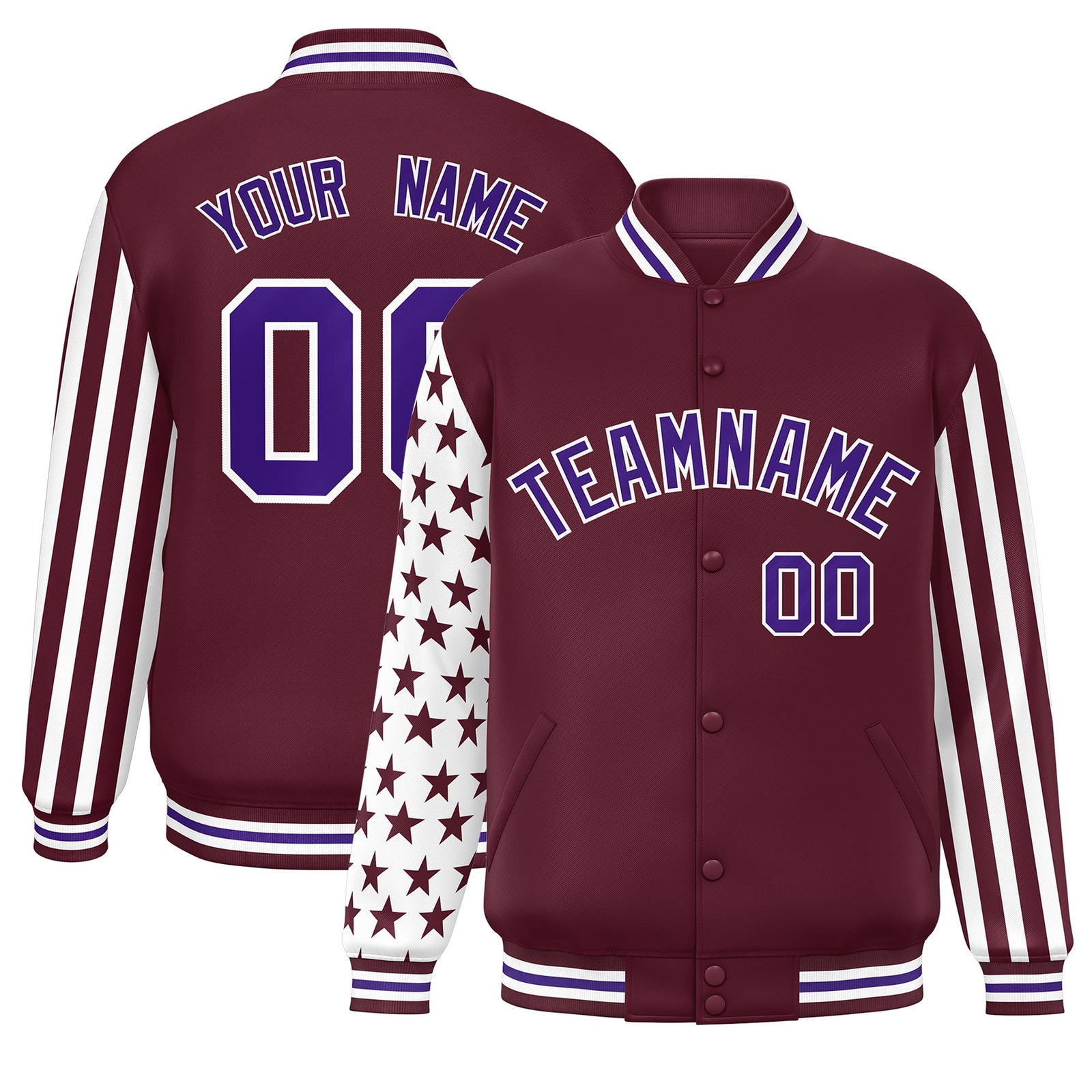 Custom Crimson American Flag Varsity Full-Snap Authentic Raglan Sleeves Letterman Bomber Jacket