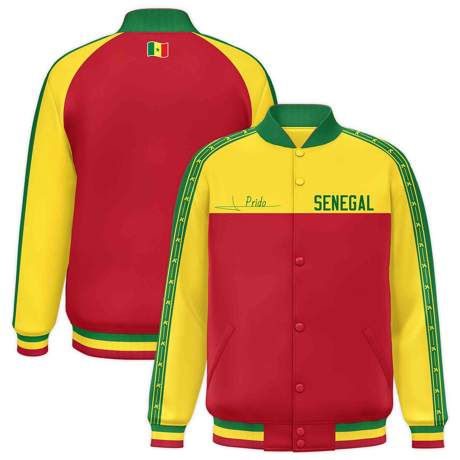Custom Red Gold Raglan Sleeves Varsity Full-Snap Color Block Letterman Prido Jacket