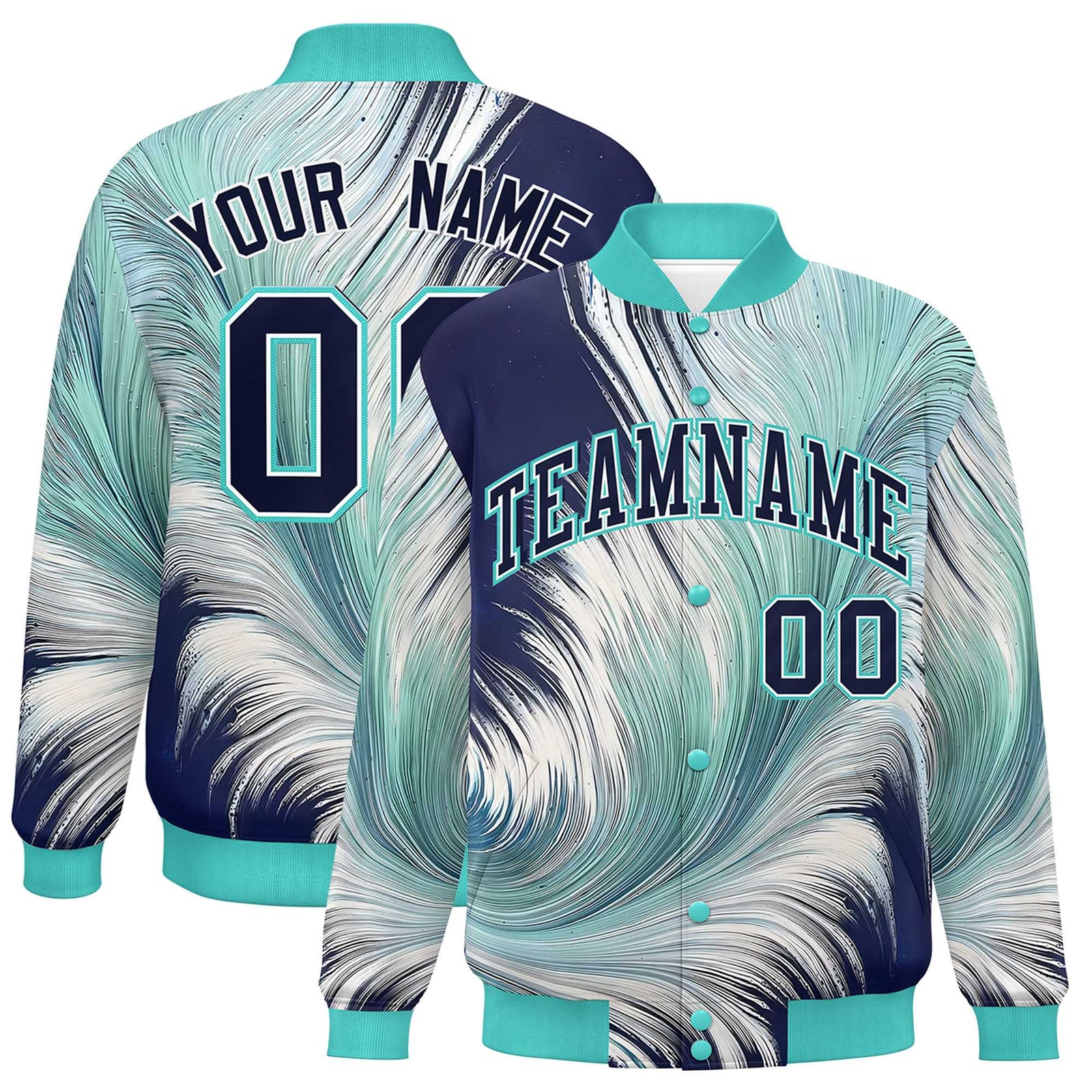 Custom Bright Green Varsity Full-Snap Feather Fluid Pattern Letterman Baseball Jacket