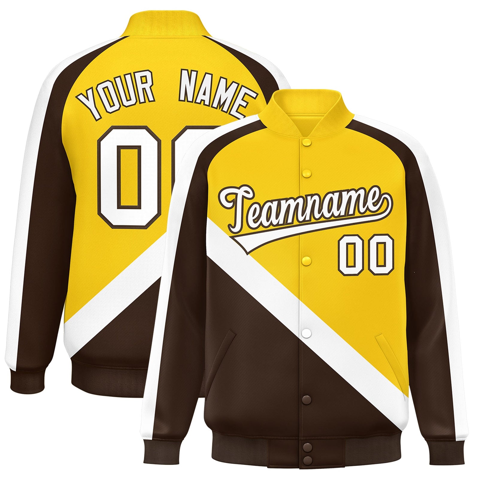 Custom Gold Brown Raglan Sleeves Varsity Full-Snap Letterman Baseball Jacket