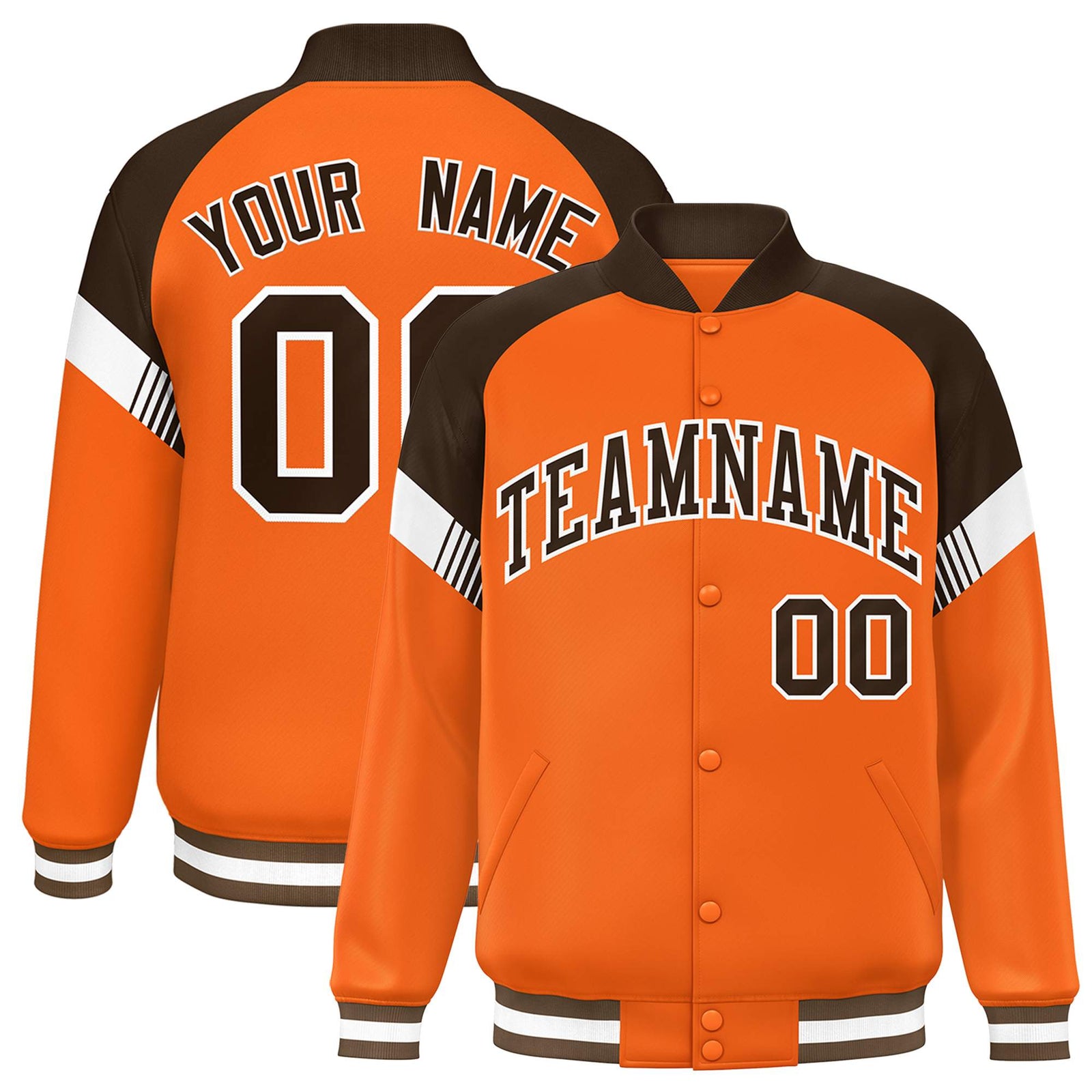 Custom Orange Brown-White Varsity Full-Snap Color Block Letterman Jacket