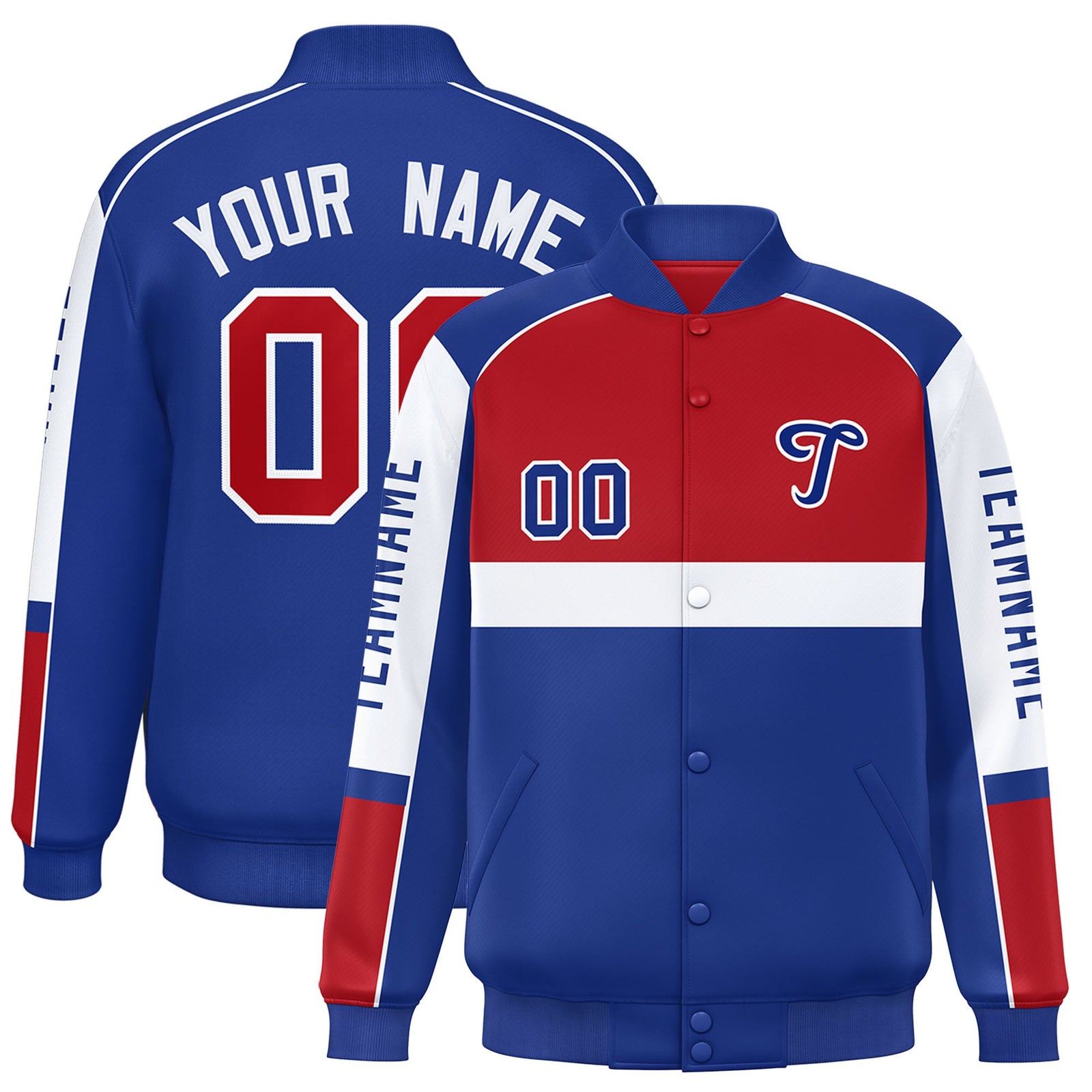 Custom Red Royal Varsity Full-Snap Raglan Sleeves Letterman Jacket