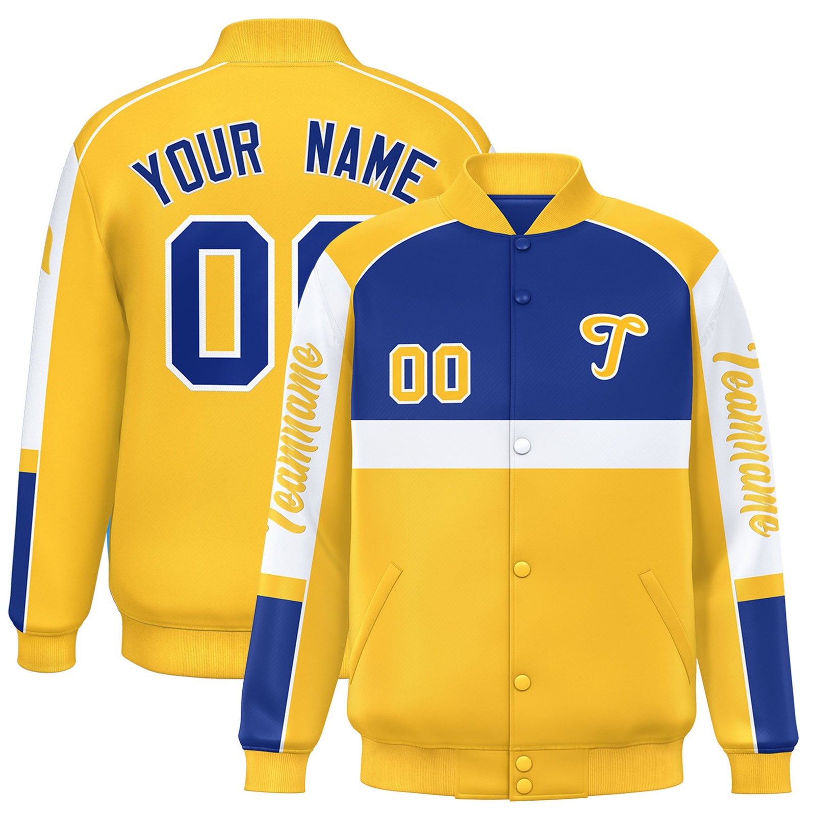 Custom Royal Yellow Varsity Full-Snap Raglan Sleeves Letterman Jacket