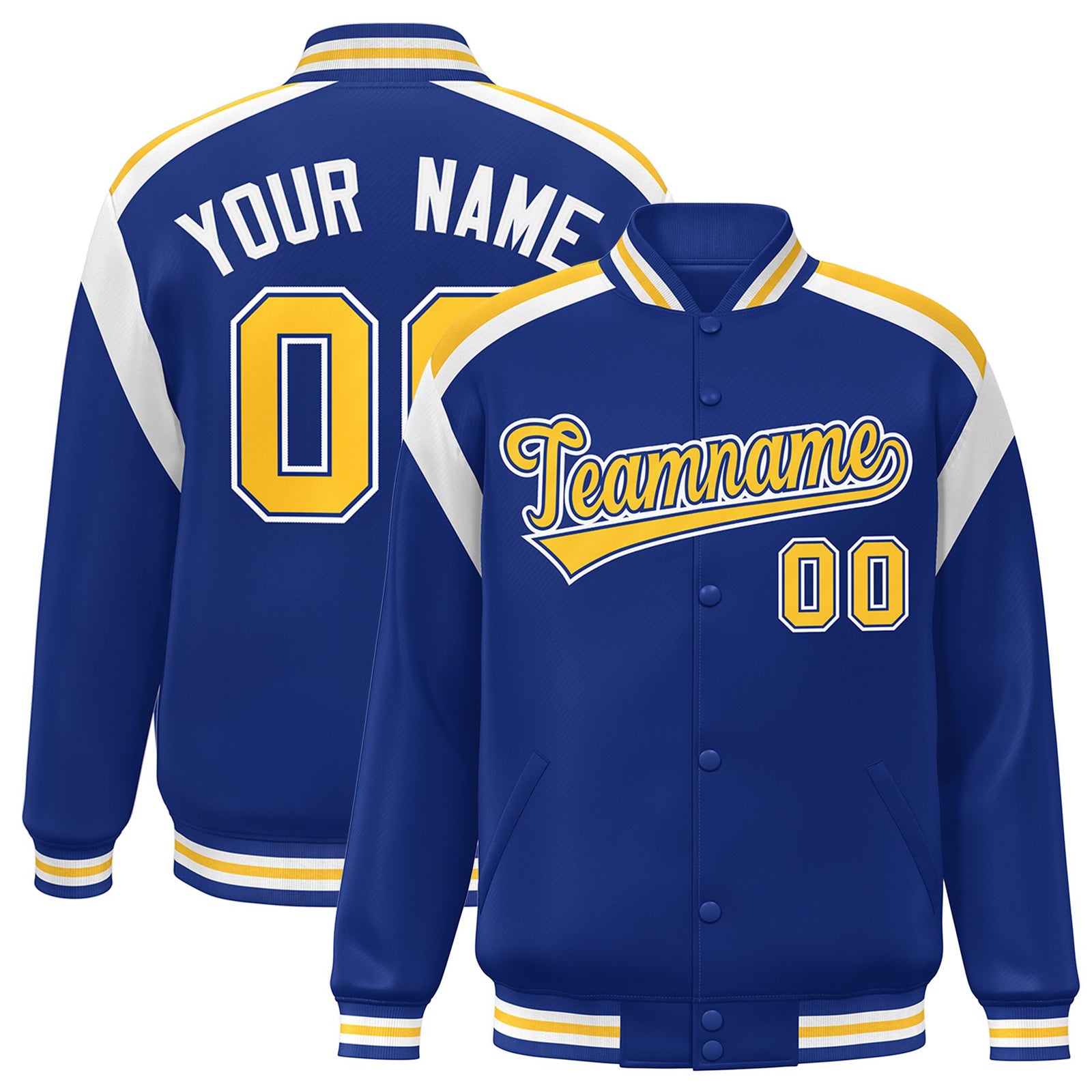 Custom Royal Varsity Full-Snap Color Block Letterman Jacket