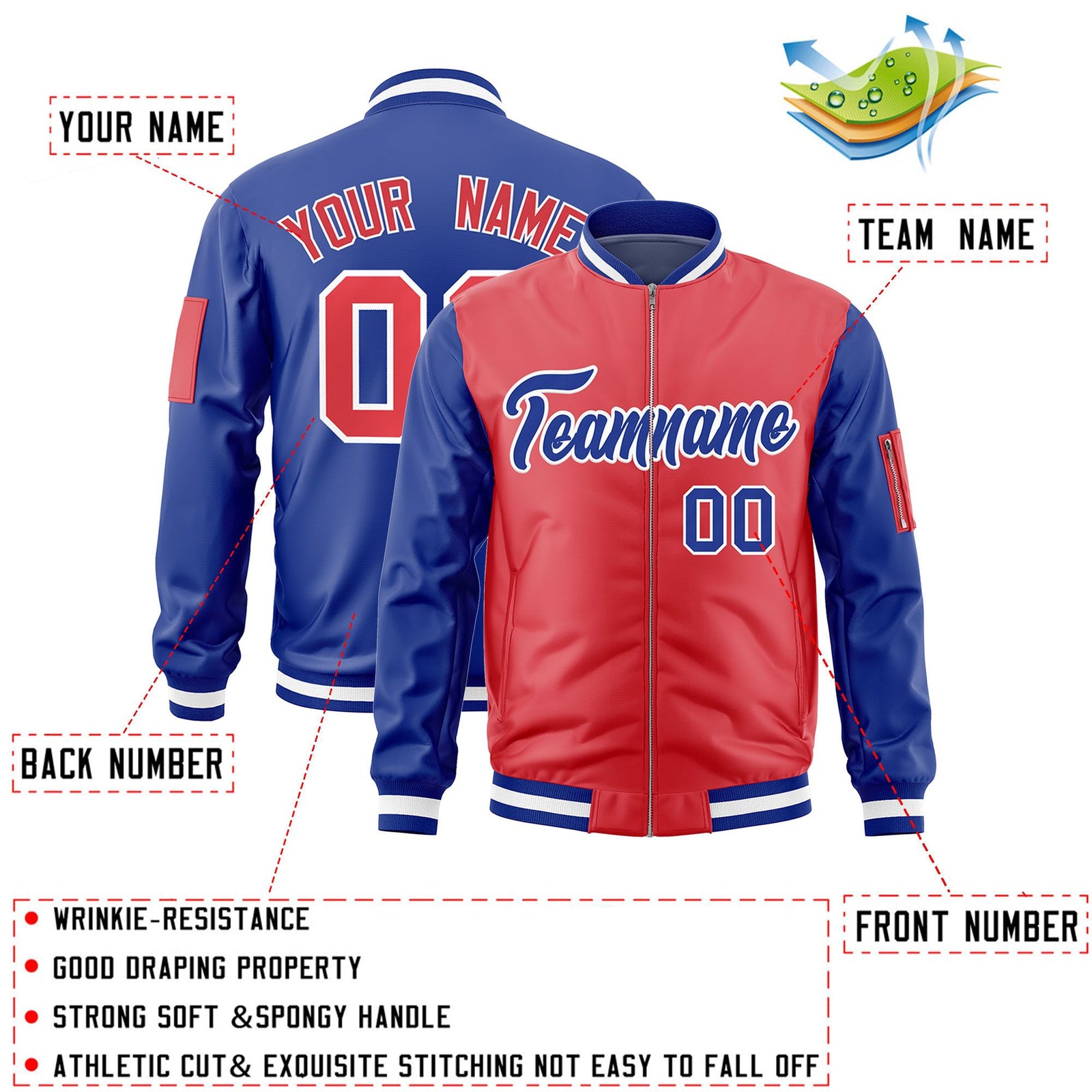 Custom Light Red Royal Varsity Full-Zip Two-Tone Letterman Bomber Jacket