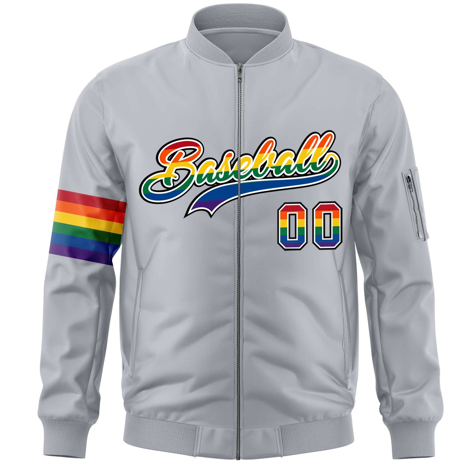 Custom Light Gray LGBT Rainbow For Pride Month Classic Style Letterman Bomber Jacket