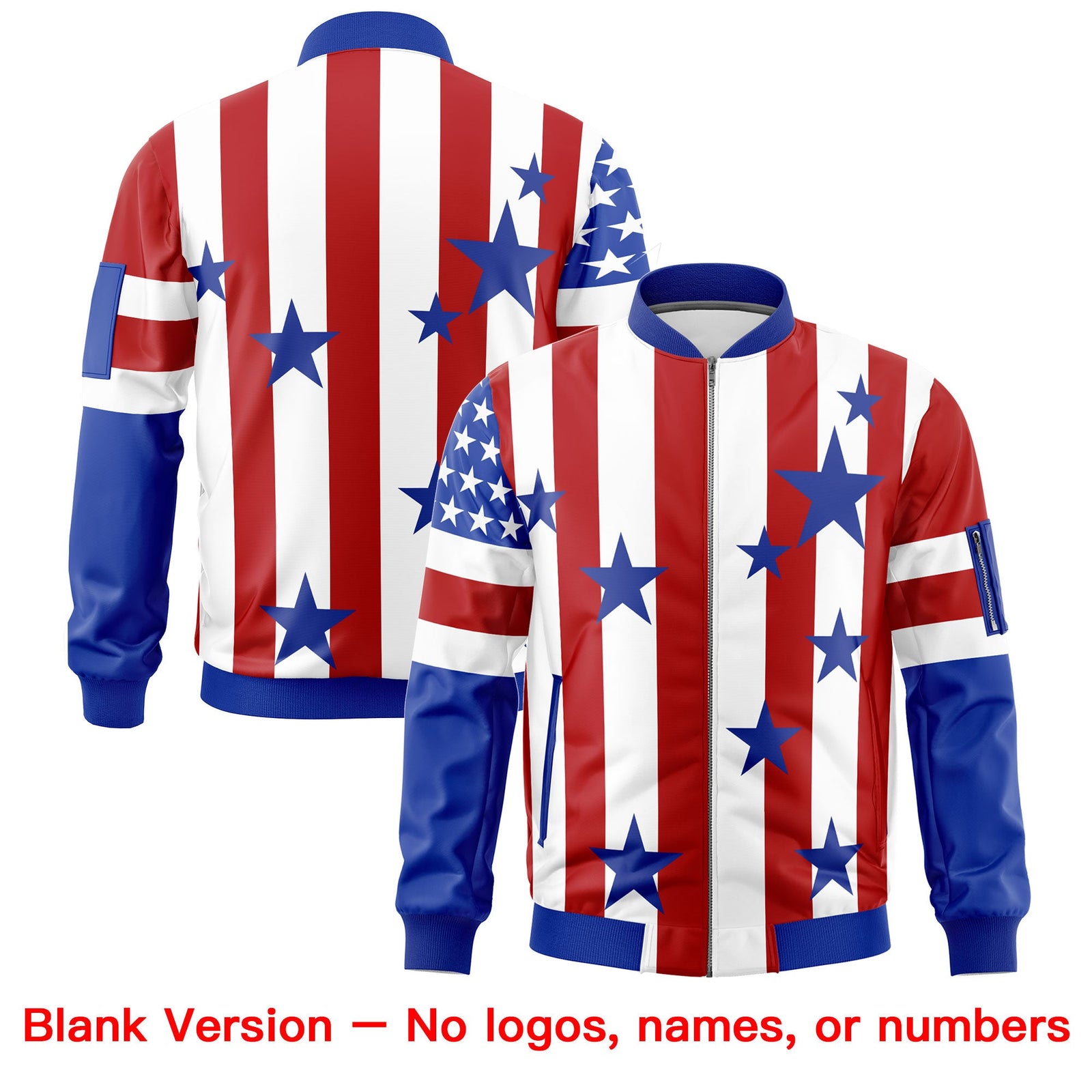Custom White Red Royal Blue Independence Day Full Zip American Flag Wrinkle-Resistant Jacket| KXKSHOP
